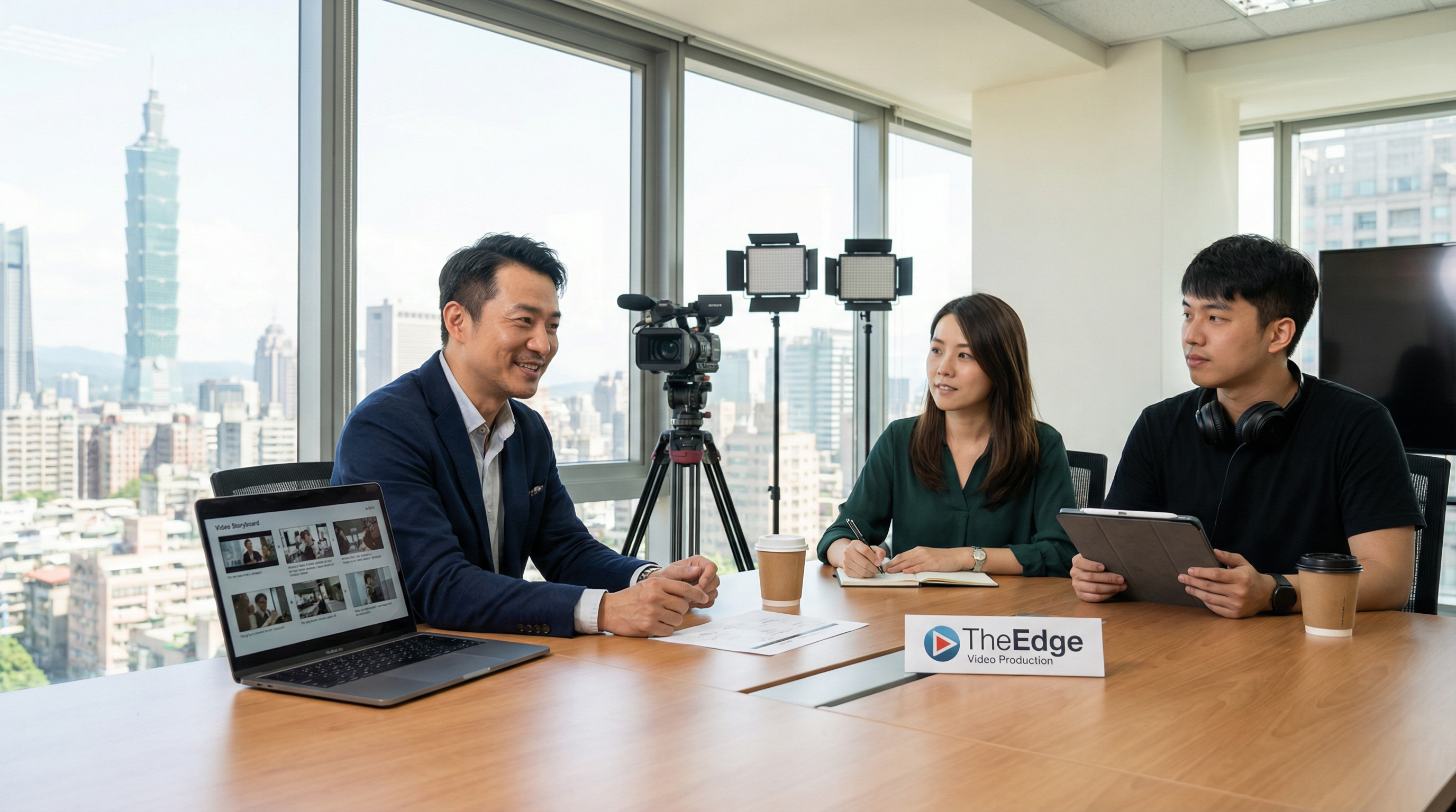 TheEdge團隊與客戶在台北辦公室進行專案會議,氣氛專業且融洽