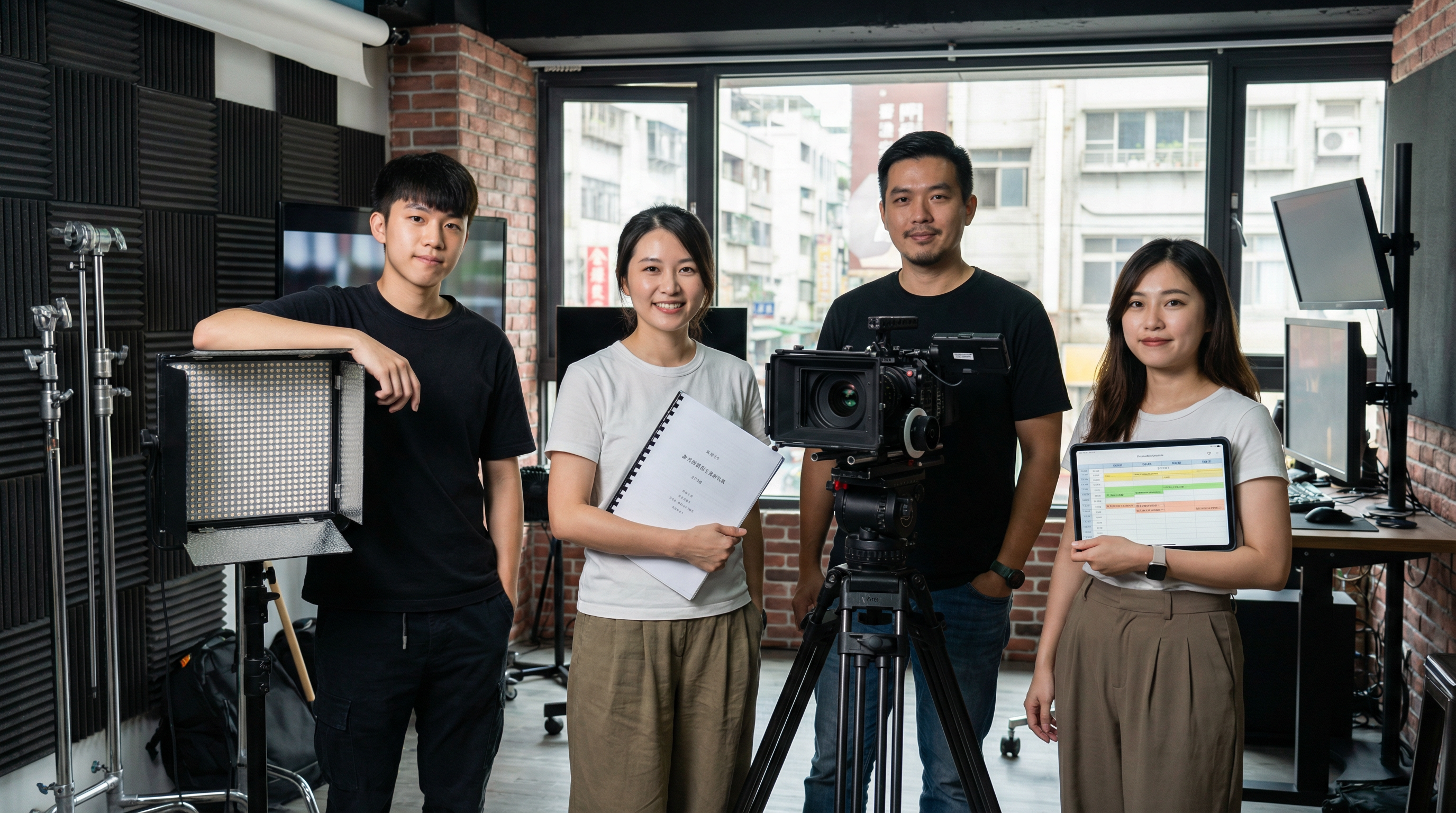 TheEdge的核心團隊成員(導演、製片、攝影指導)在辦公室向客戶介紹團隊分工