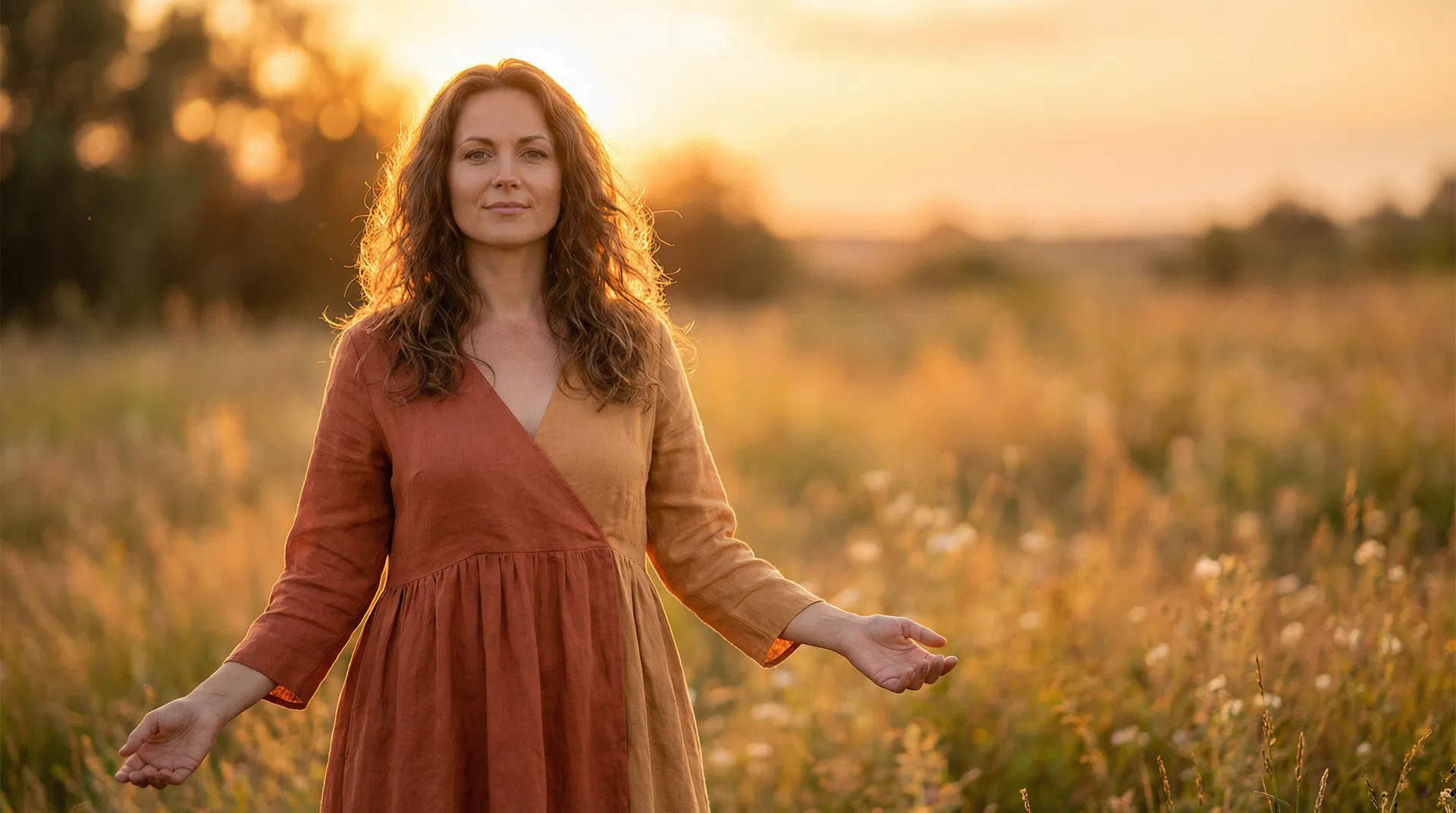 Empowering femininity — confident woman in golden light