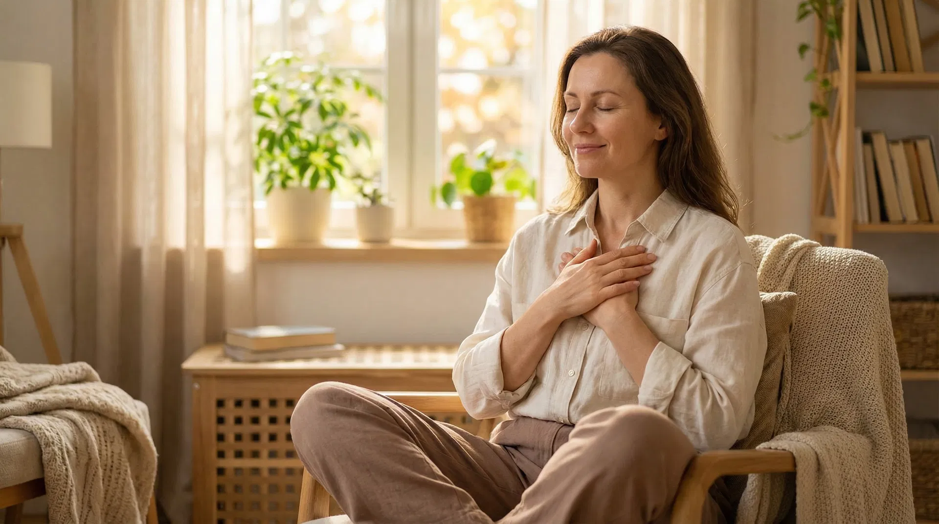 Frau praktiziert Selbstliebe und Selbstakzeptanz