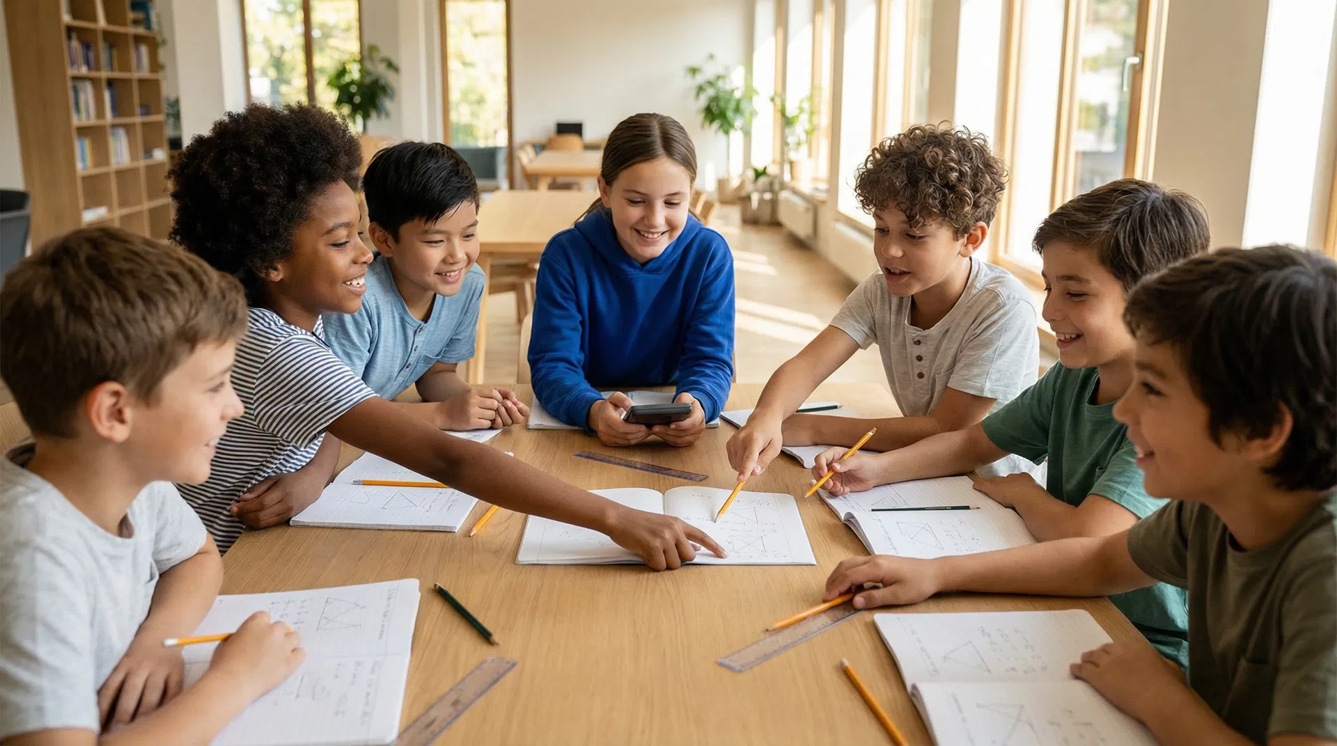 Diverse students collaborating on mathematics