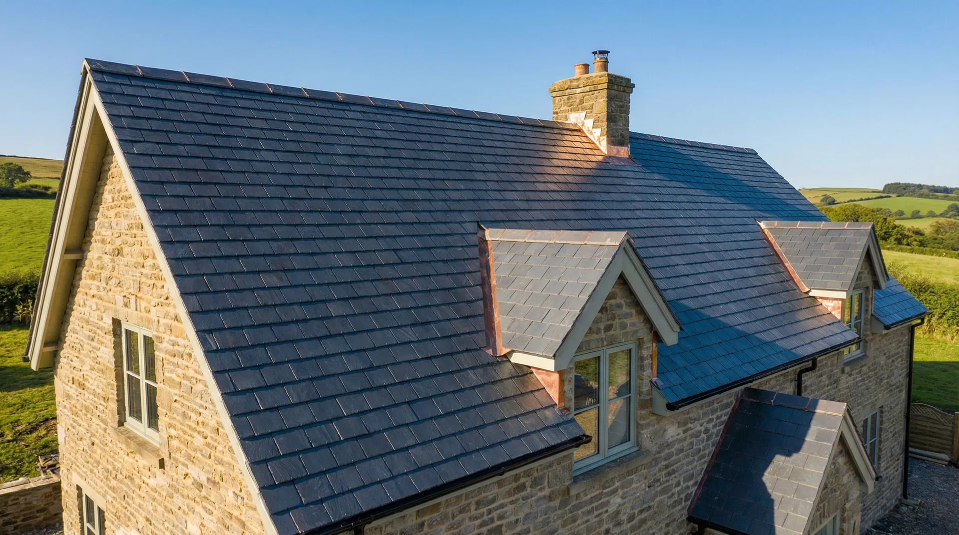 Professional slate roof installation on traditional British home