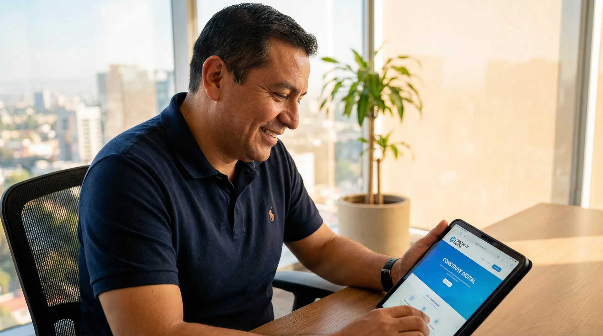 Empresario de servicios revisando su sistema digital en tablet