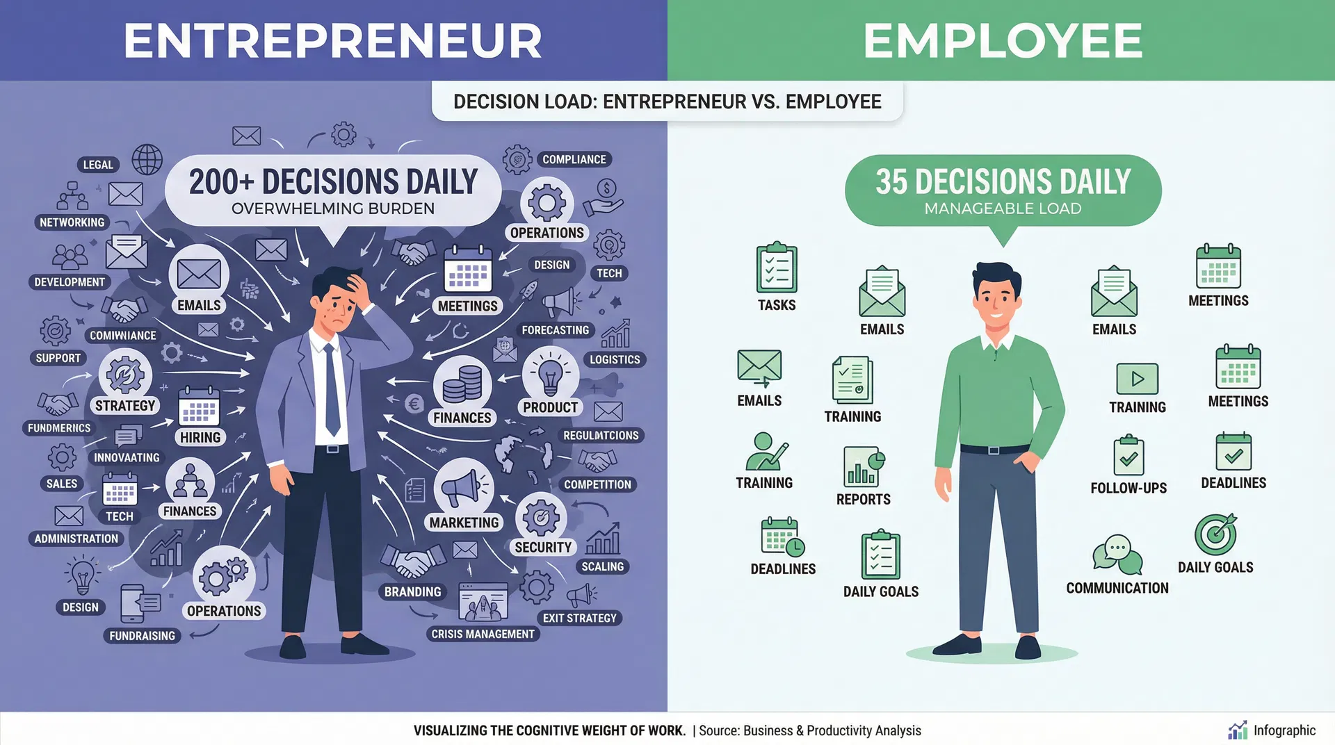 Comparison of daily decision load between entrepreneurs and employees