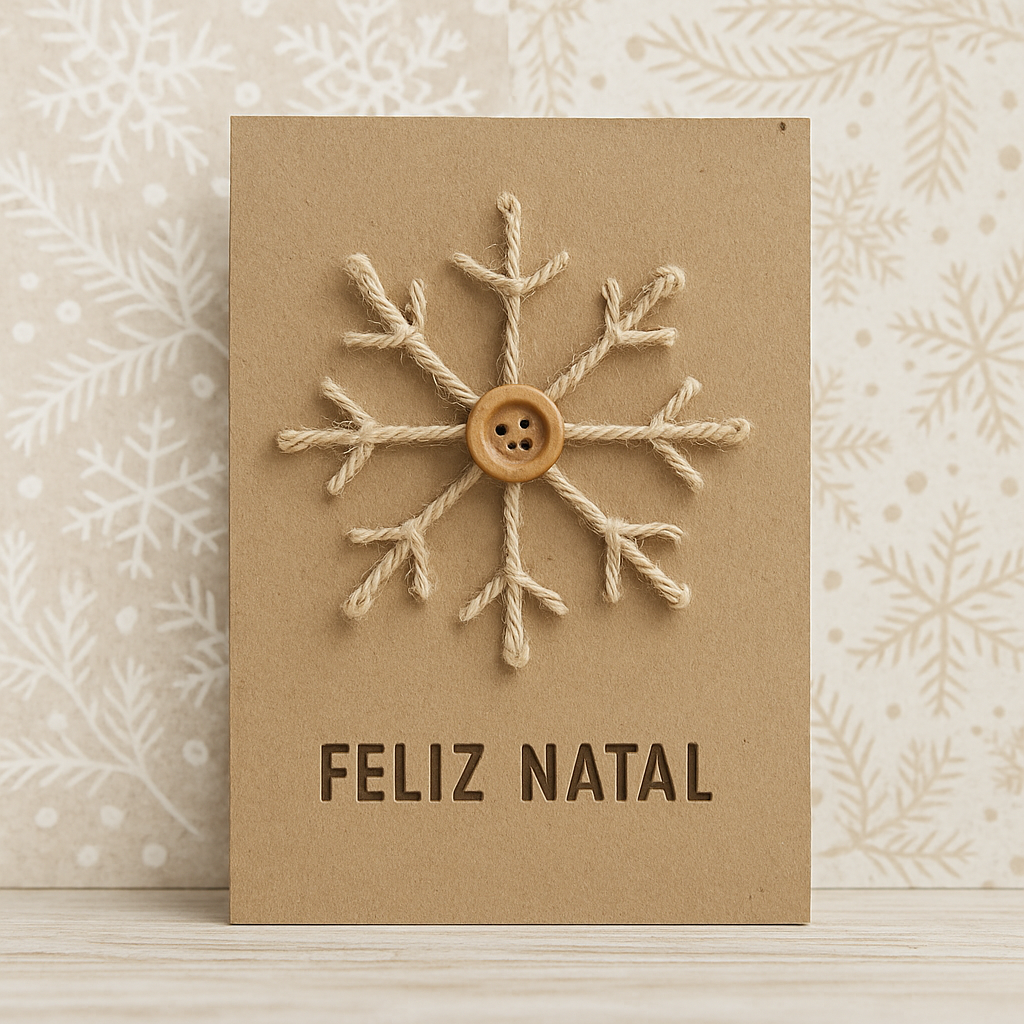 Cartão Rústico com Floco de Neve de Barbante