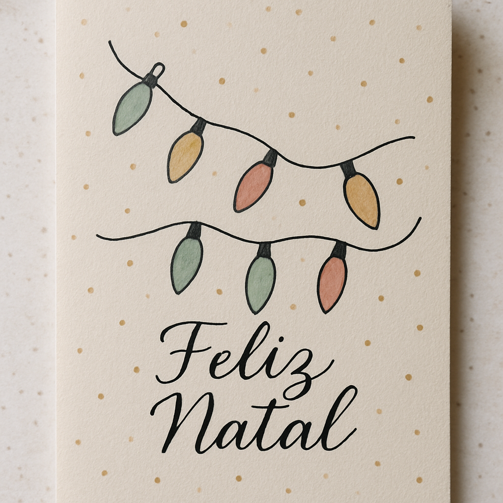 Cartão Aconchegante com Luzes de Natal Minimalistas