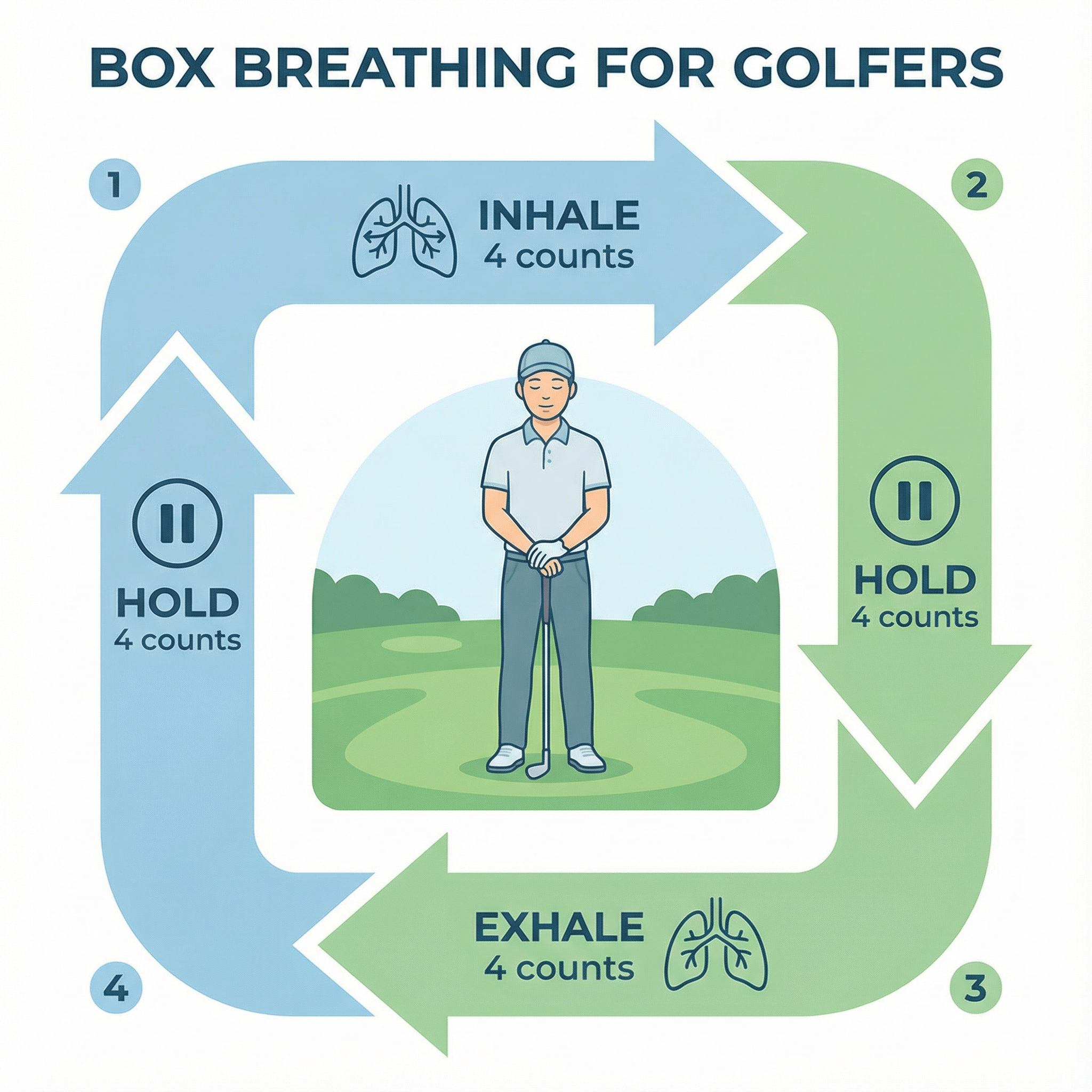 Box breathing technique diagram for golfers