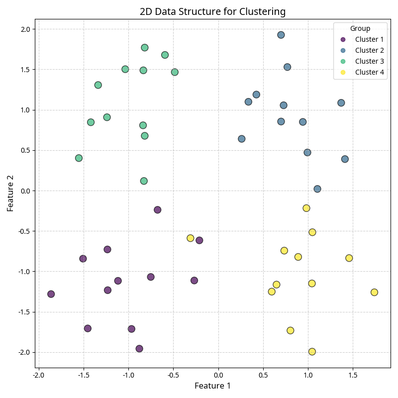 2Dデータ構造とクラスタリング結果