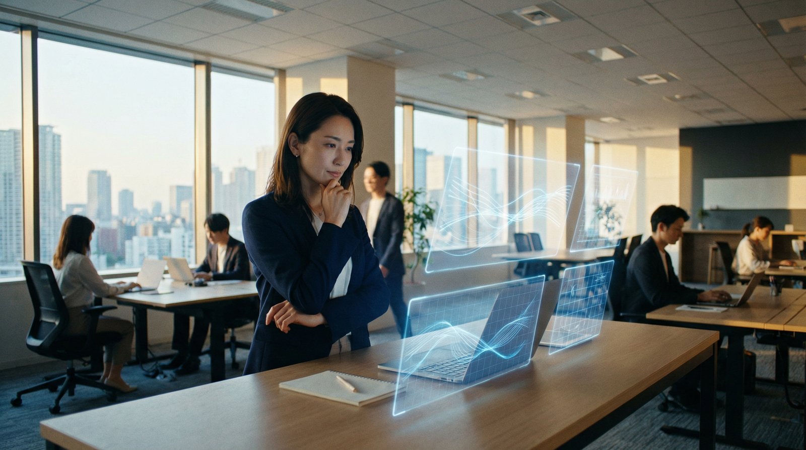 Agentic AIと採用オペレーションの自律化を象徴するオフィスの場面