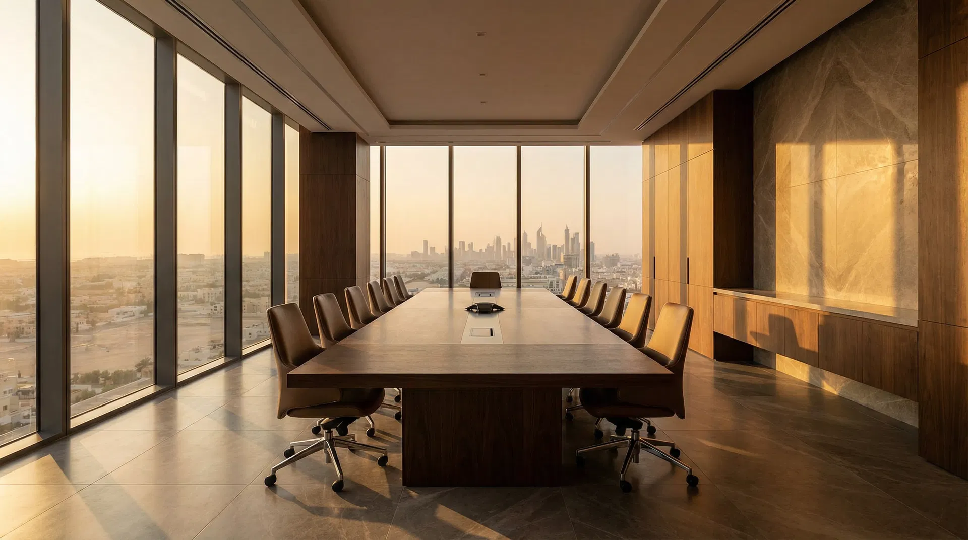 Gulf boardroom at golden hour