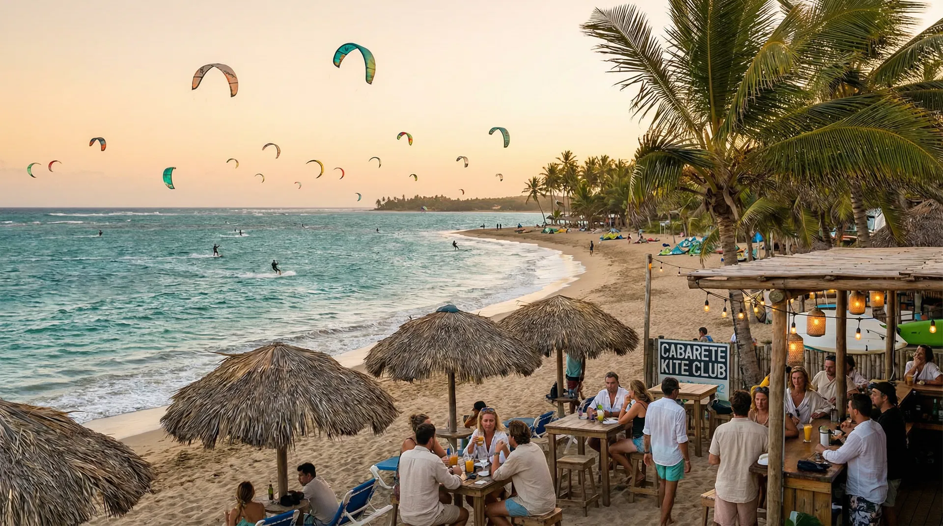 Cabarete beach lifestyle with kitesurfers