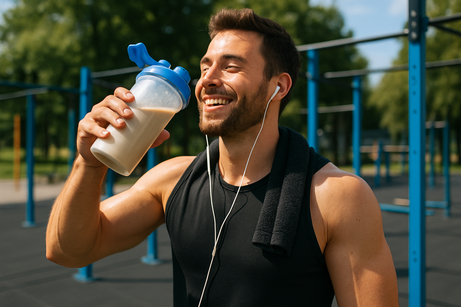 Man enjoying protein shake after workout