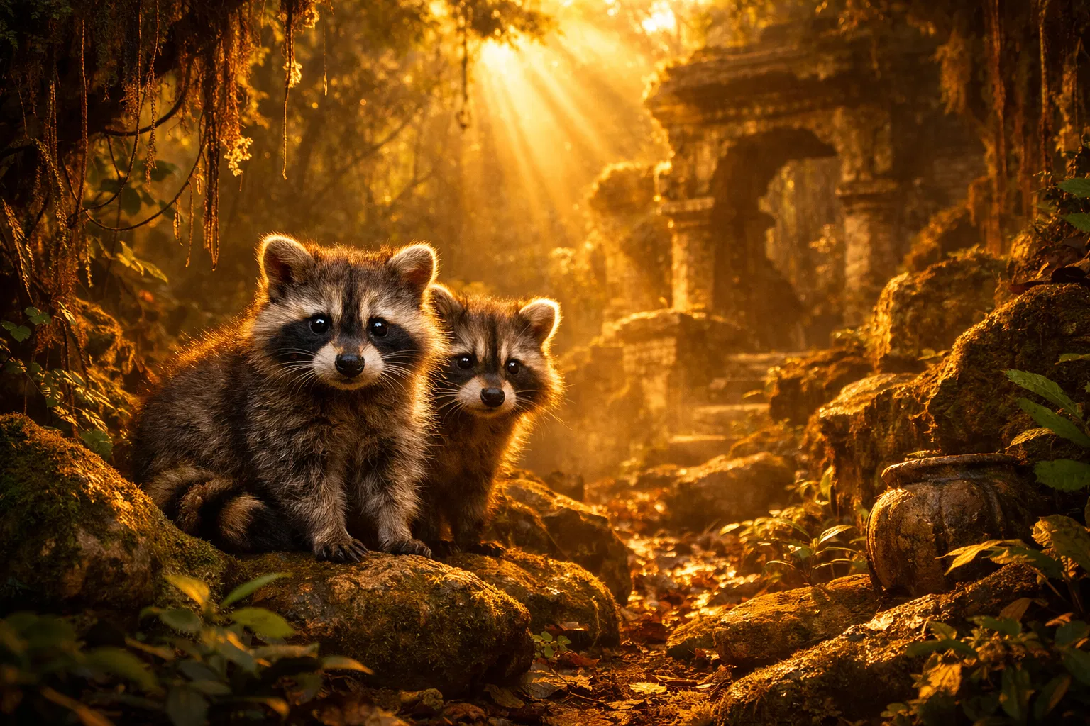 Abandoned Raccoons in Forest