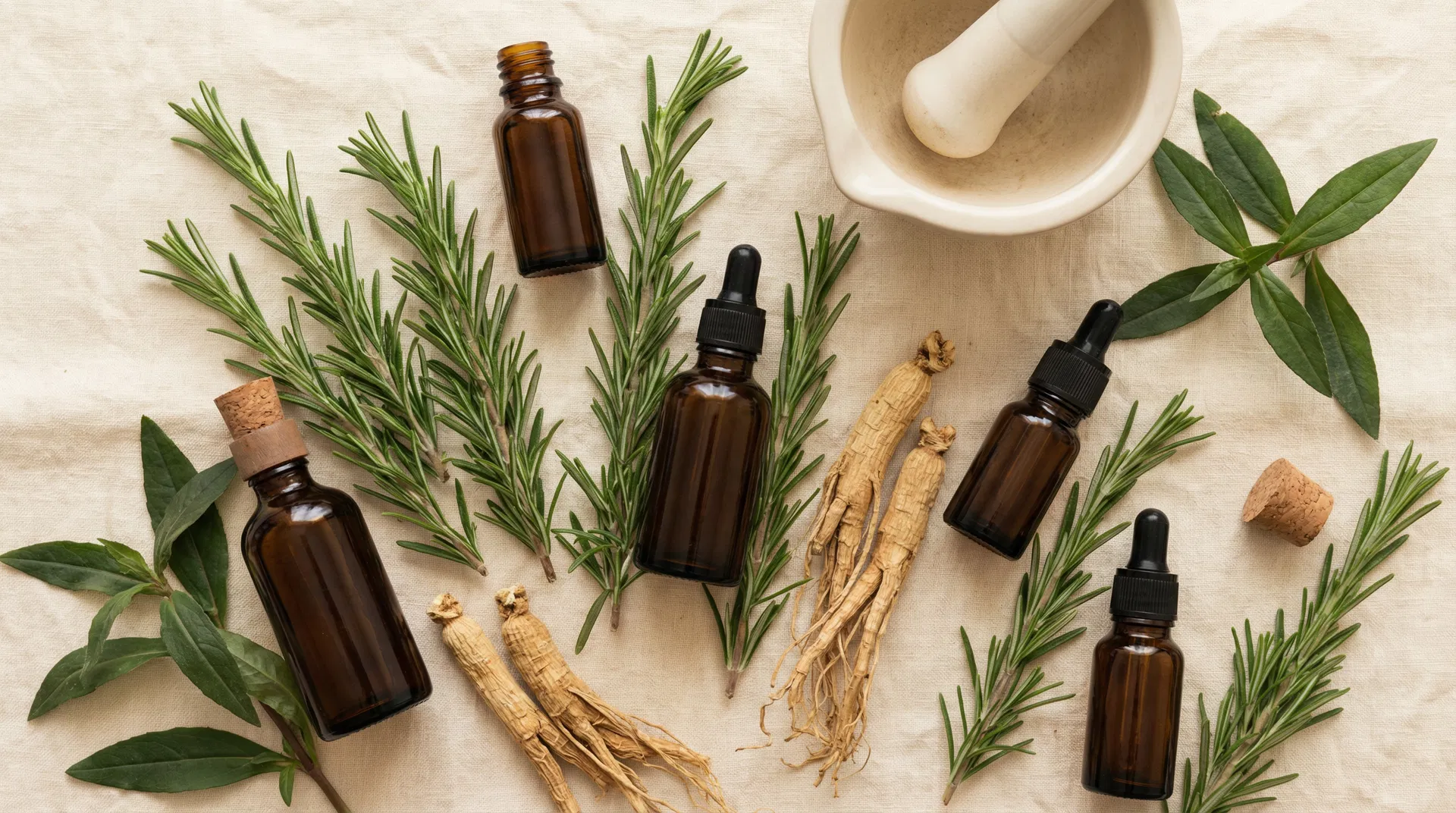 Natural botanical ingredients — eclipta prostrata, ginseng, peppermint, ginger, rosemary