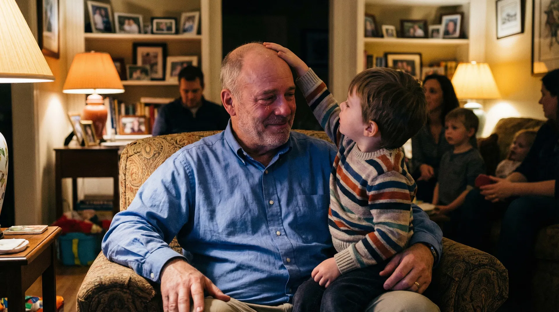Grandfather with grandson at family gathering