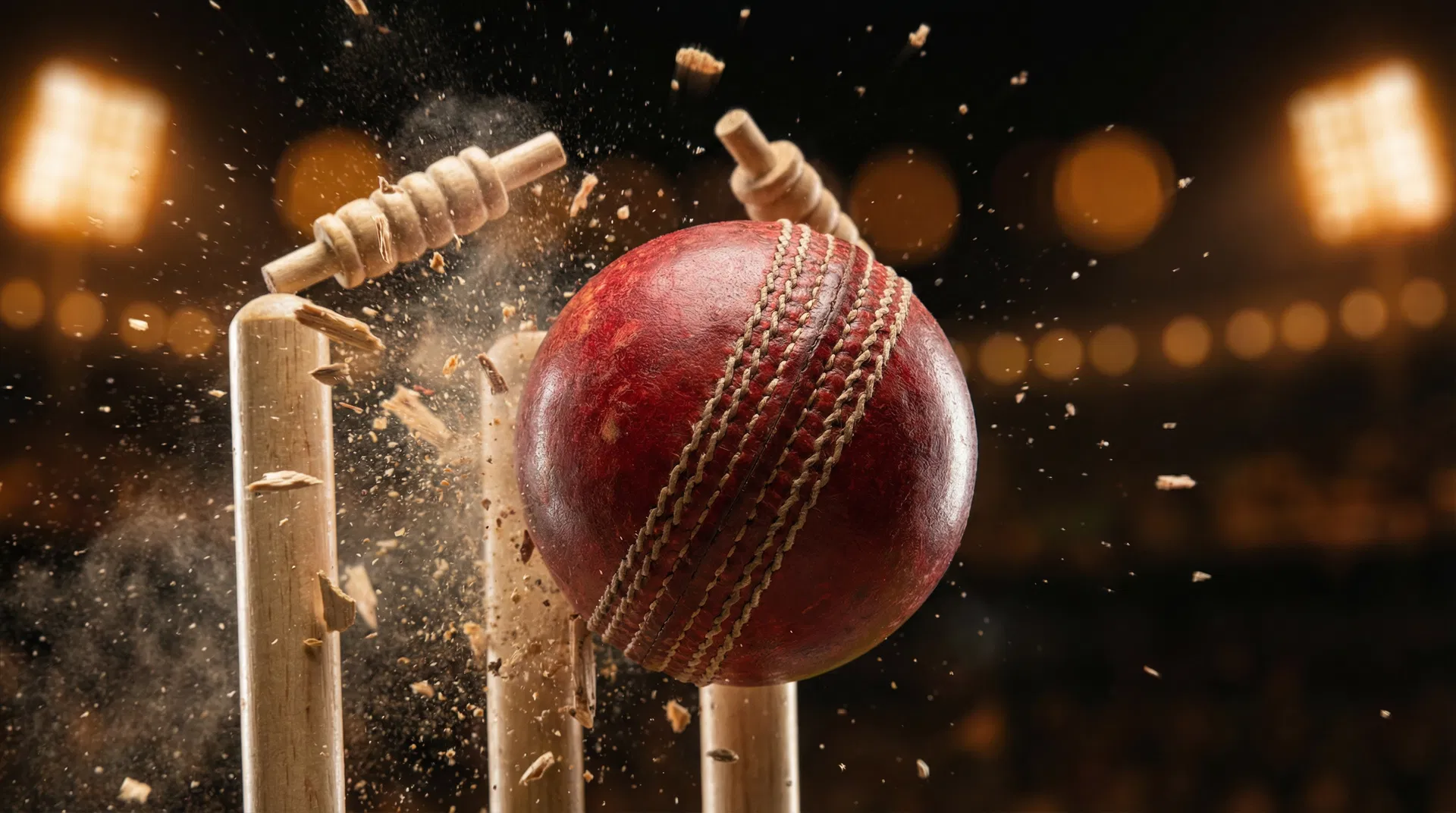 Cricket ball hitting stumps