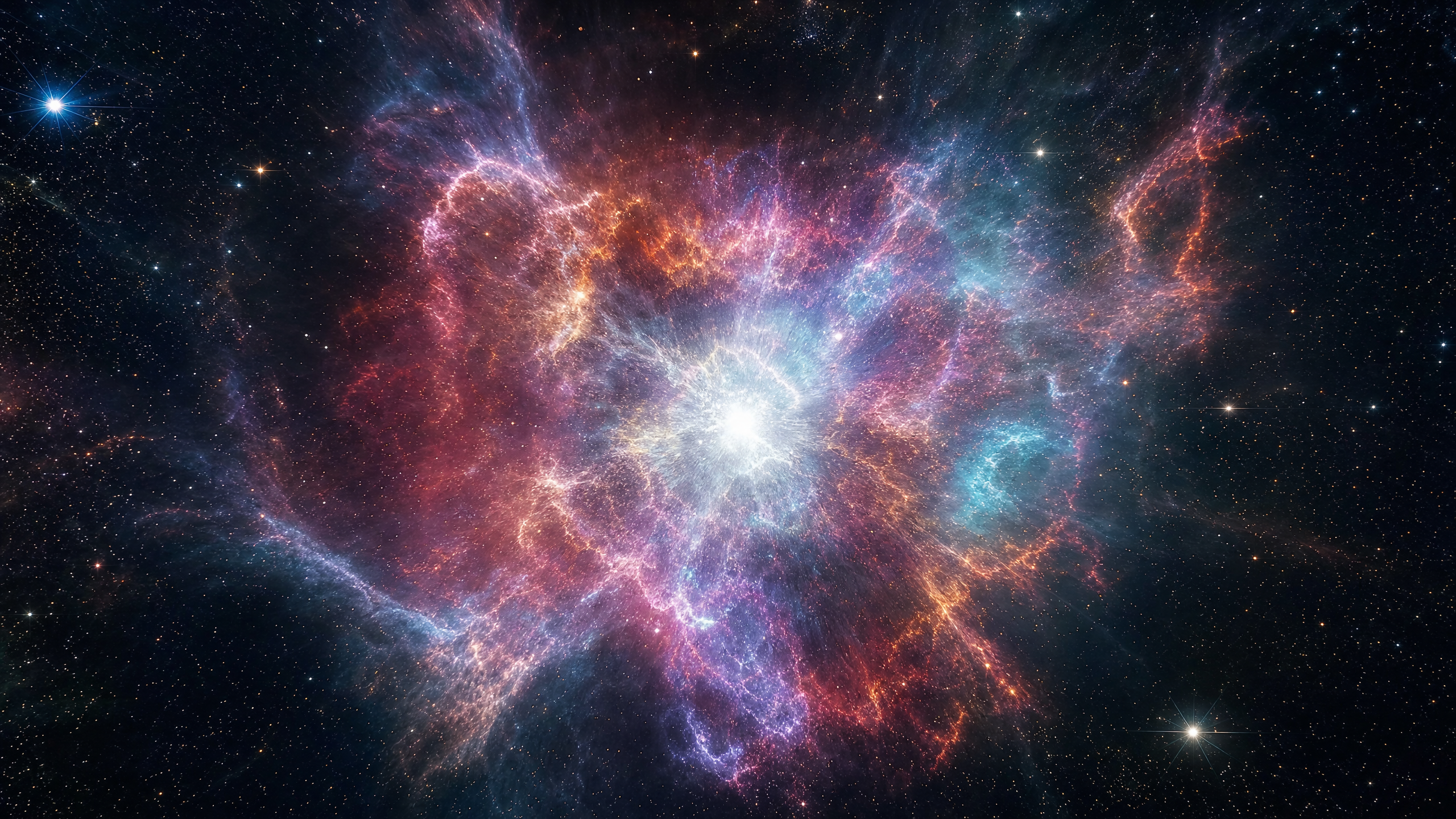 Representação artística de uma supernova de colapso de núcleo expelindo camadas de gás e poeira recém-forjada para o meio interestelar. Os elementos pesados criados nessa explosão — incluindo o Ferro-60 — viajarão pela galáxia por milhões de anos.