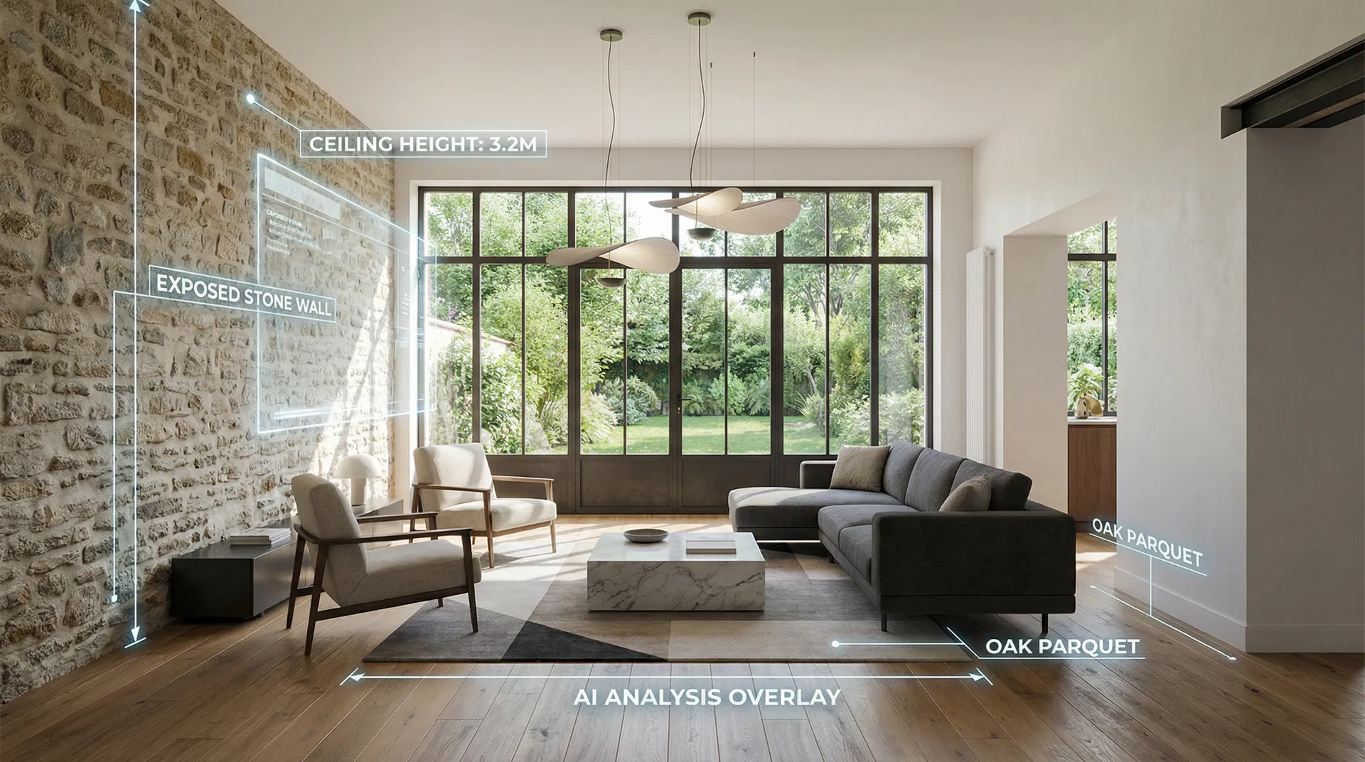 Visualisation IA avec annotations de matériaux