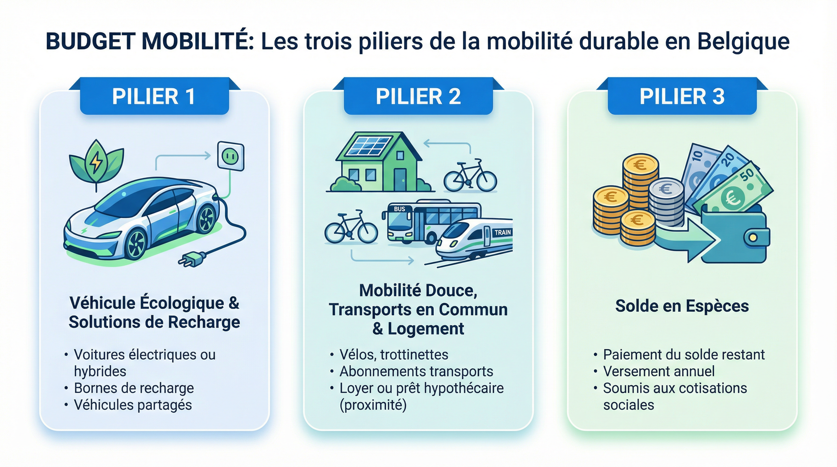 Les trois piliers du budget mobilité en Belgique