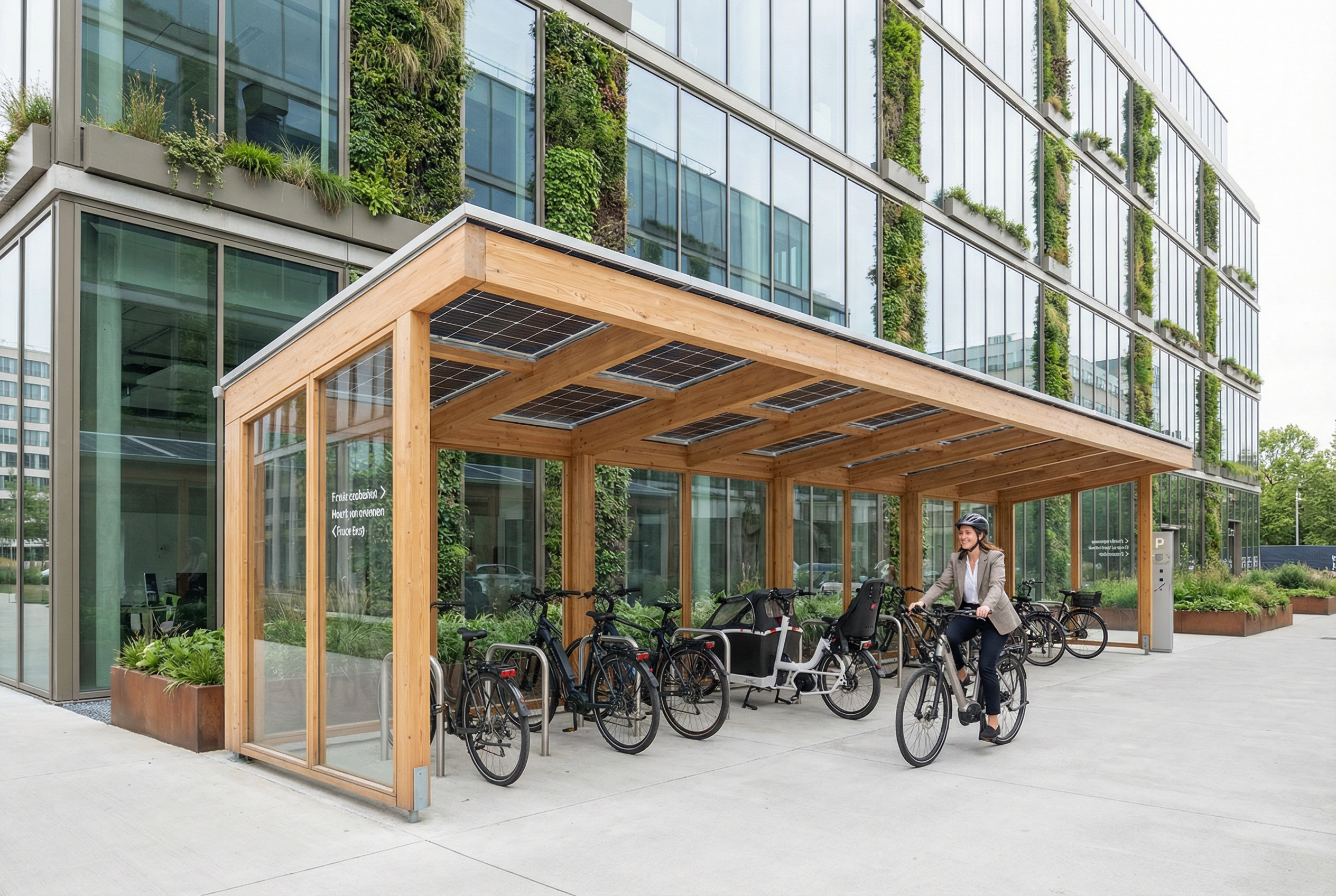Infrastructure vélo sécurisée dans un bâtiment d'entreprise moderne