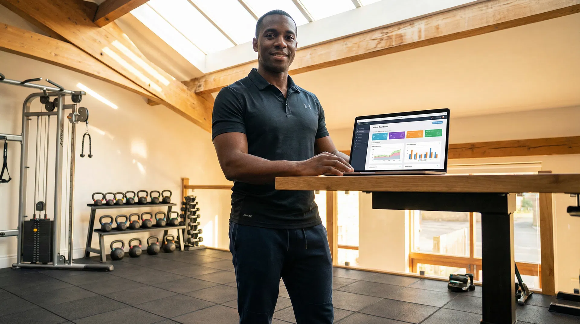Personal trainer coaching a client in a modern gym