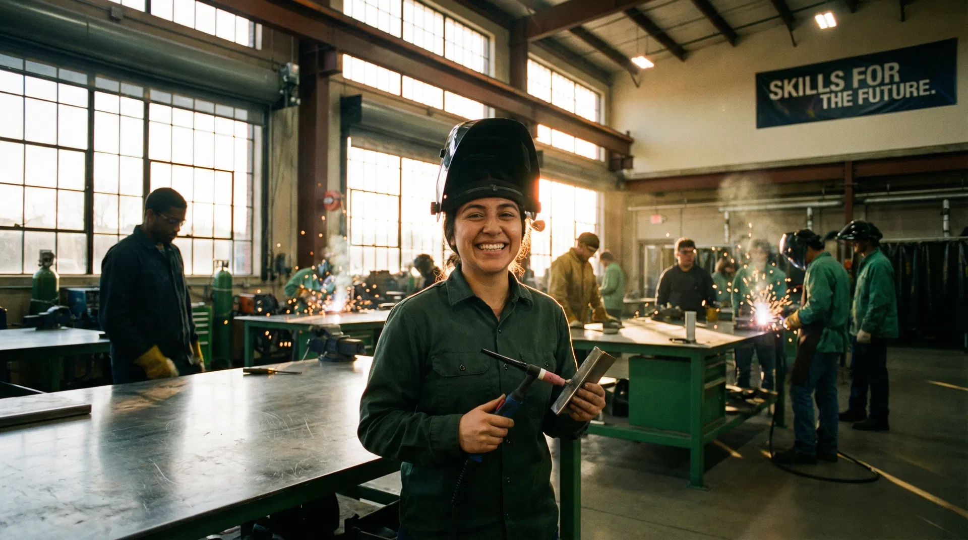TWS student welding in the workshop