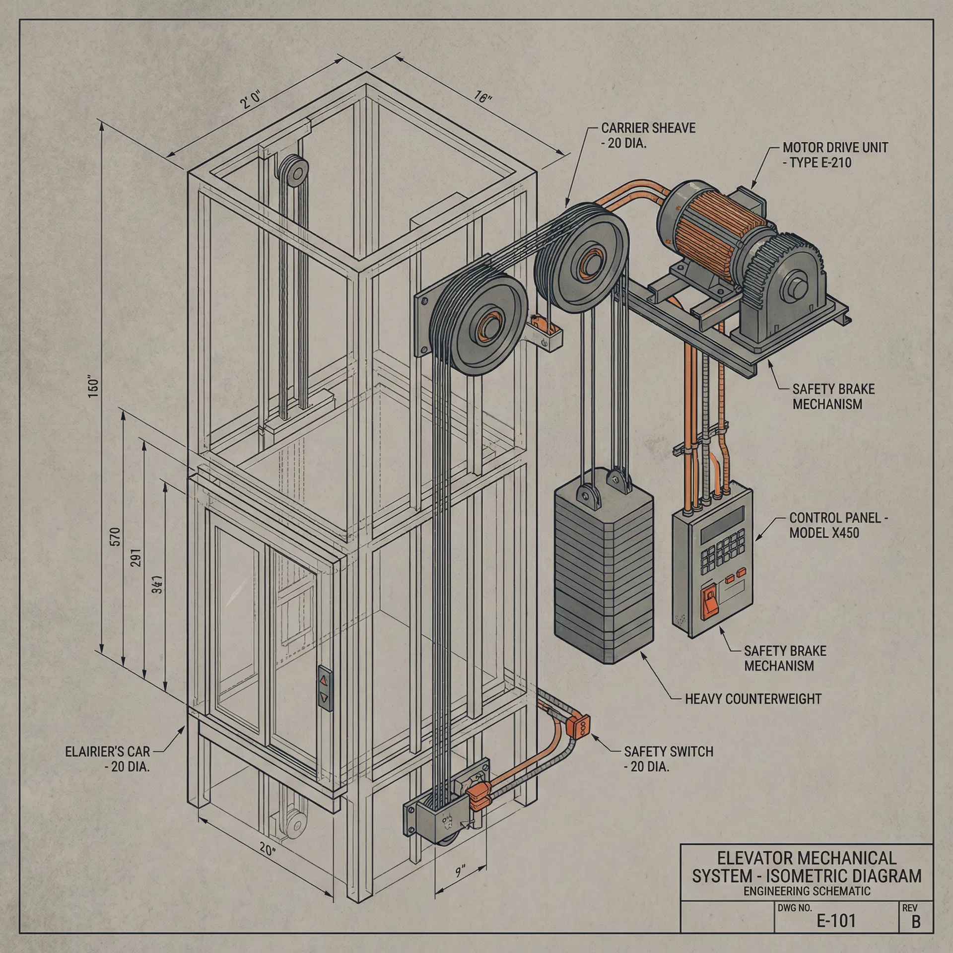 Technical diagram of elevator system