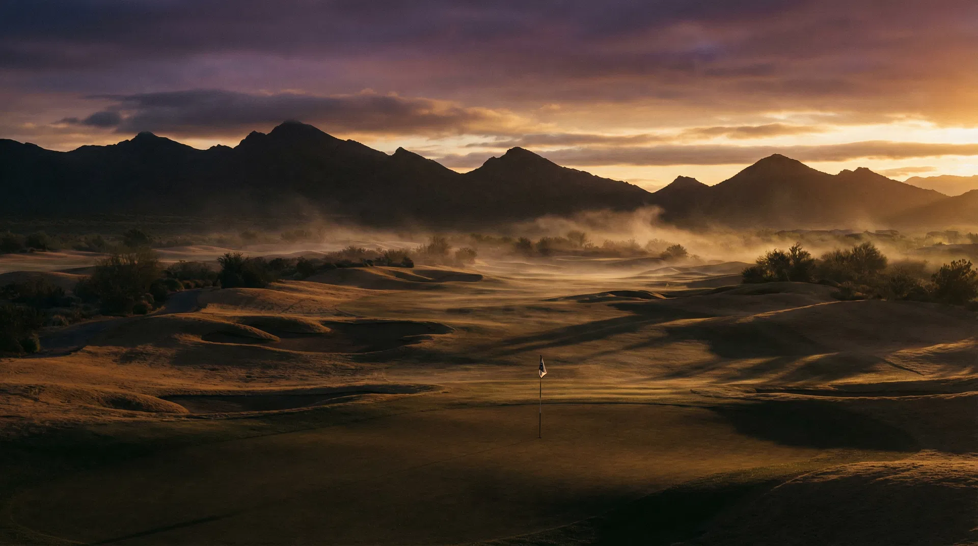 Desert championship golf course at dawn