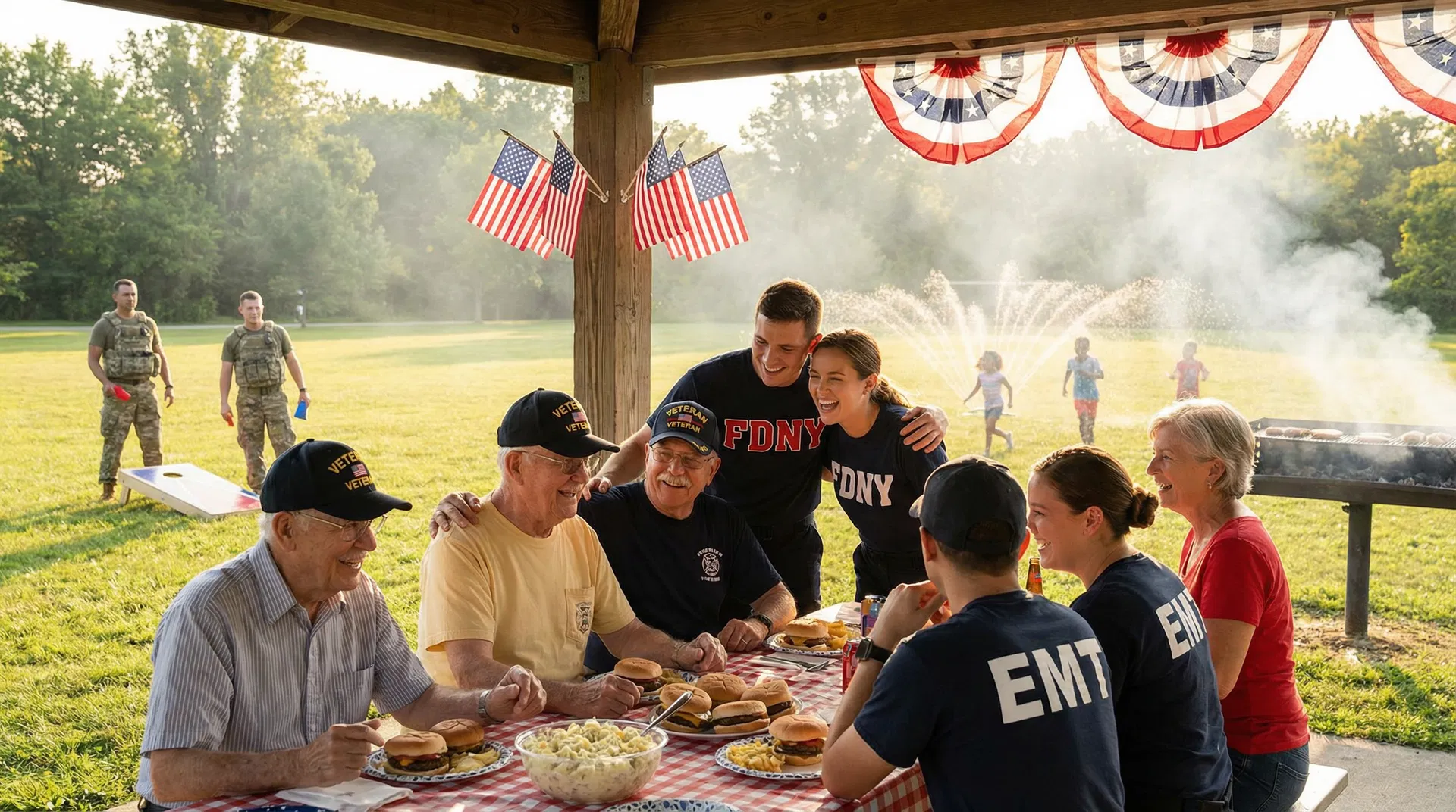 Veterans and first responders at a community gathering