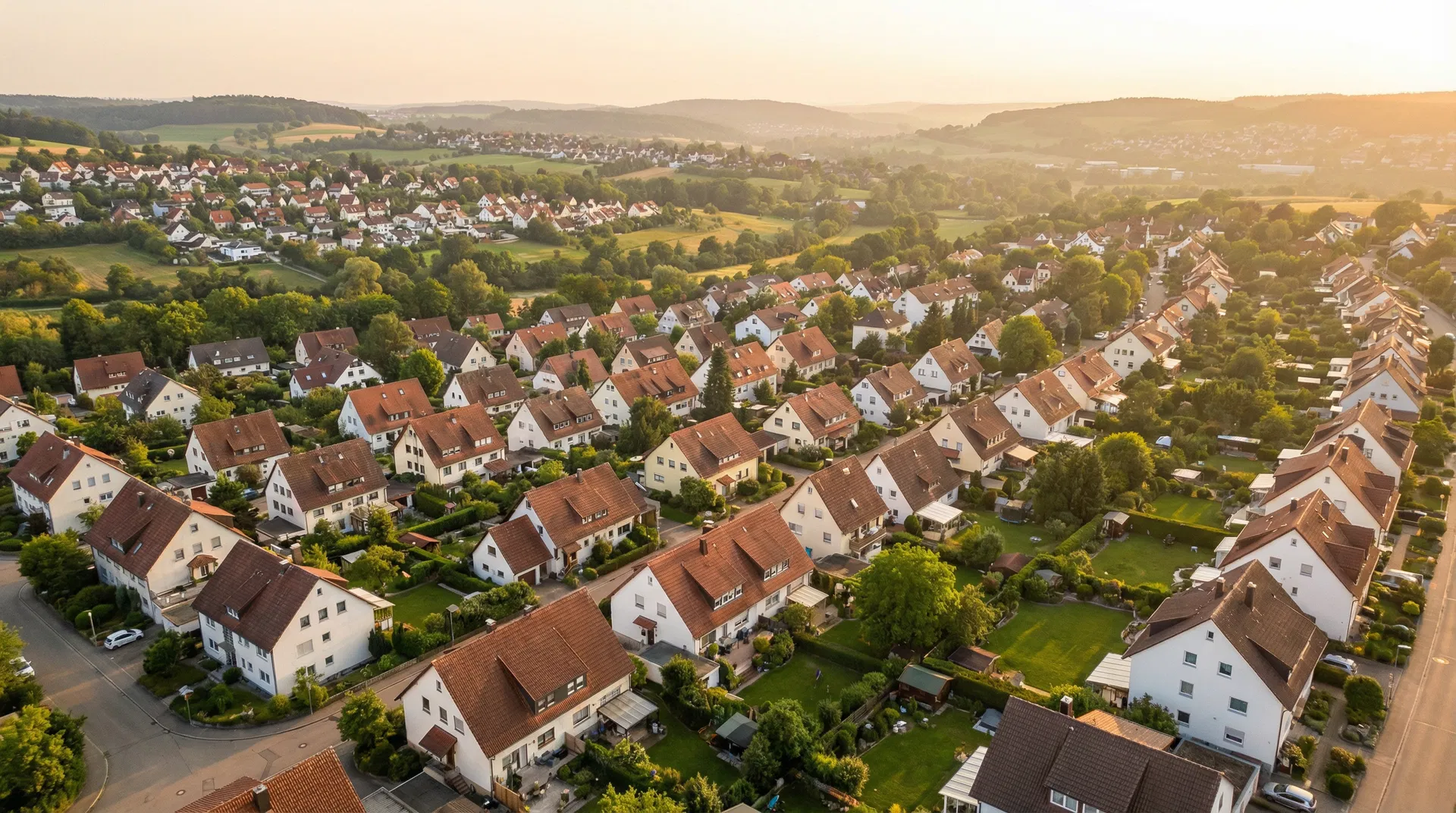 Luftaufnahme einer deutschen Wohnsiedlung – ImmoWert Kanzlei Fachblog zu WEG-Hausgeld und Immobilienbewertung
