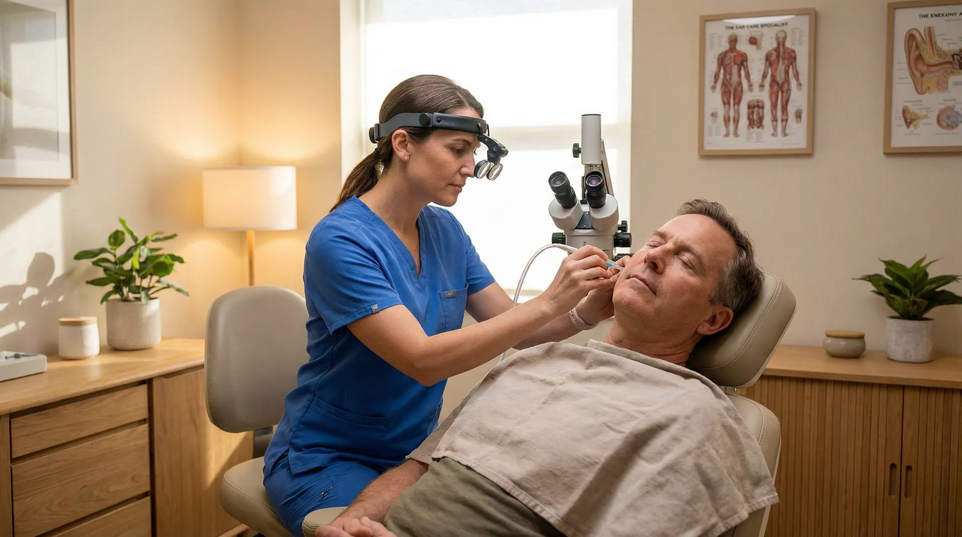 Professional microsuction ear wax removal procedure