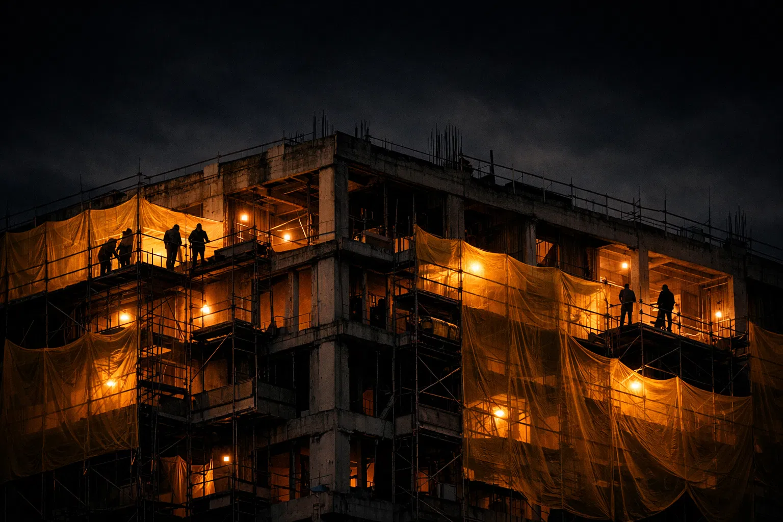 UPFIX construction site at night