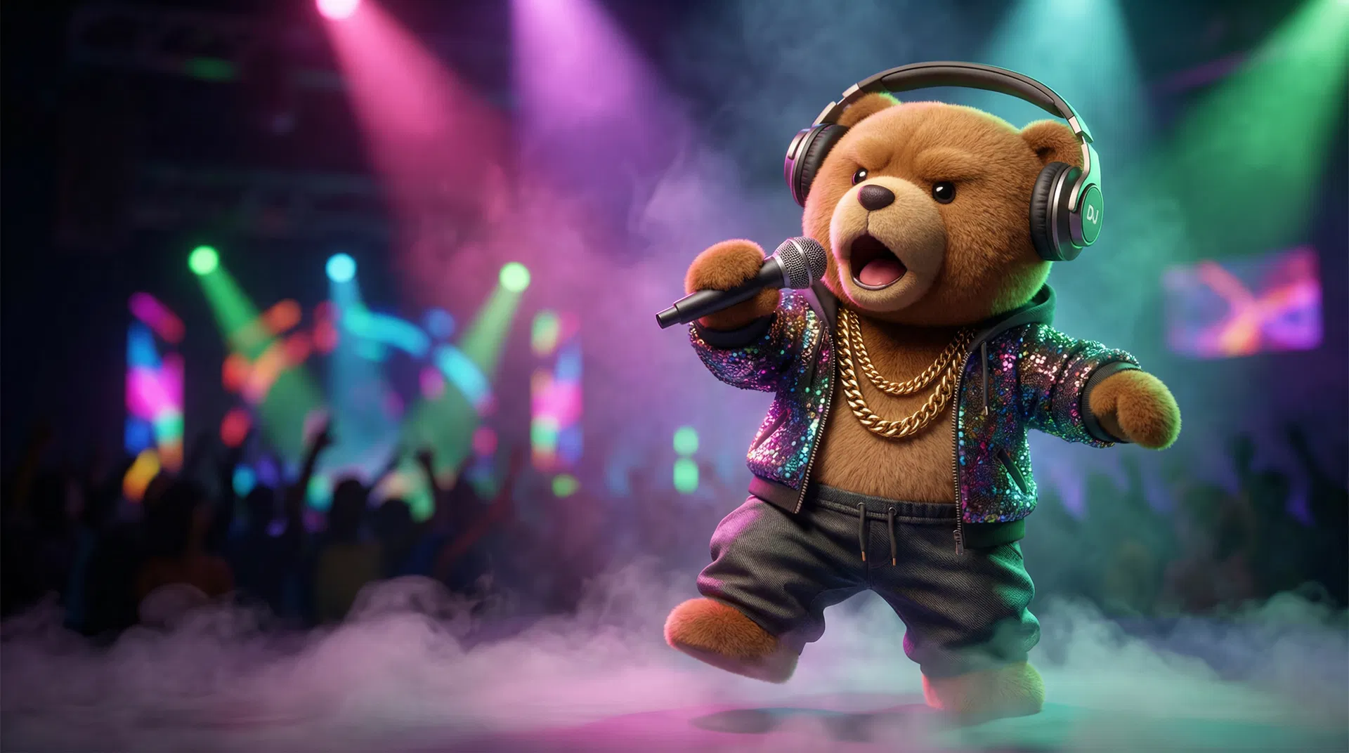Osito 3D cantando reggaetón