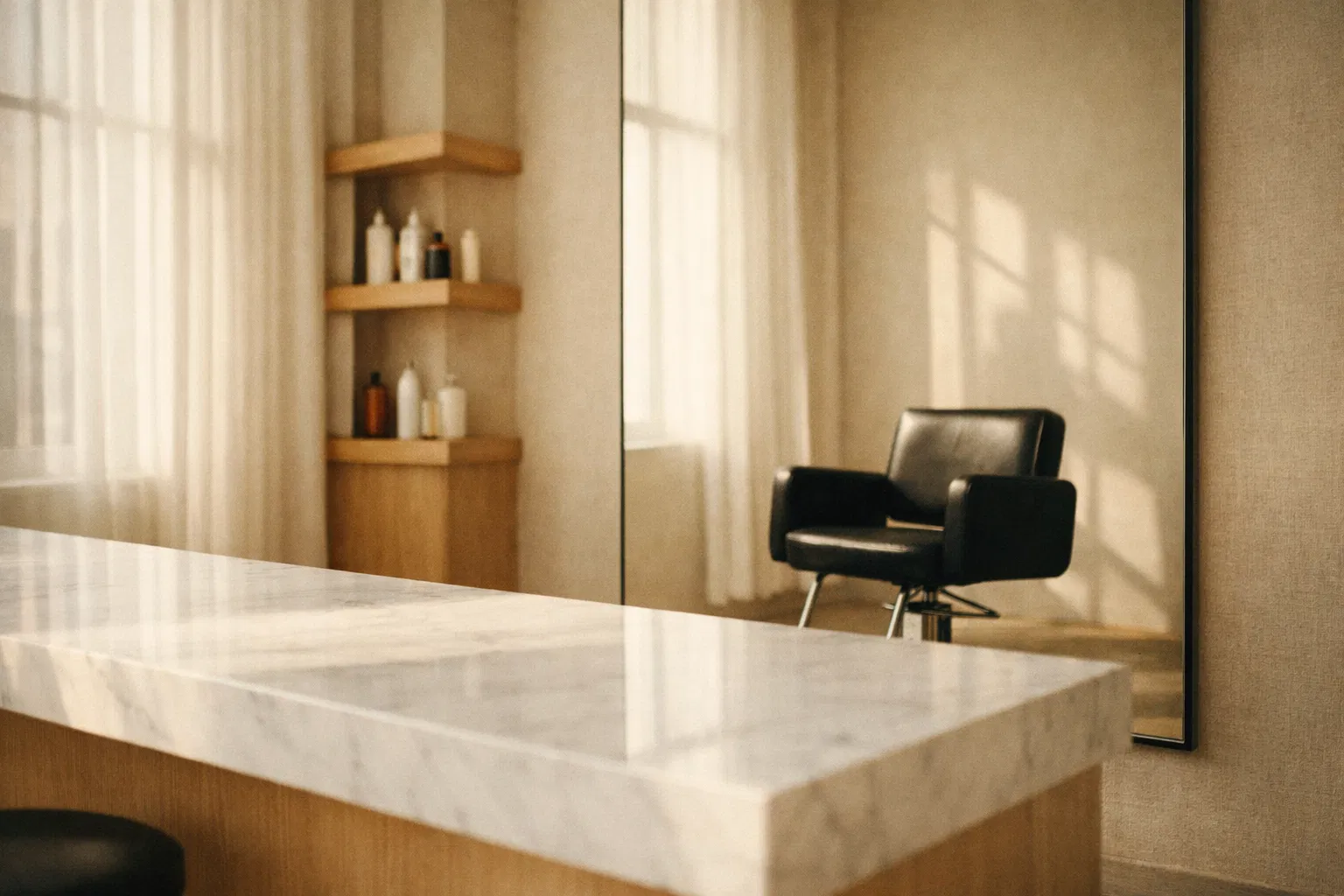 Sam & Ko Salon interior — minimalist luxury hair salon Great Neck NY