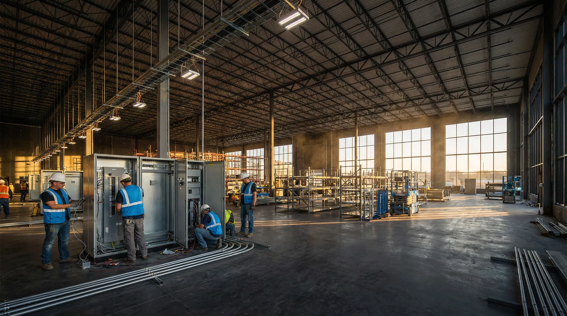 Large-scale industrial warehouse electrical installation by Coastline Electric - Amazon warehouse project