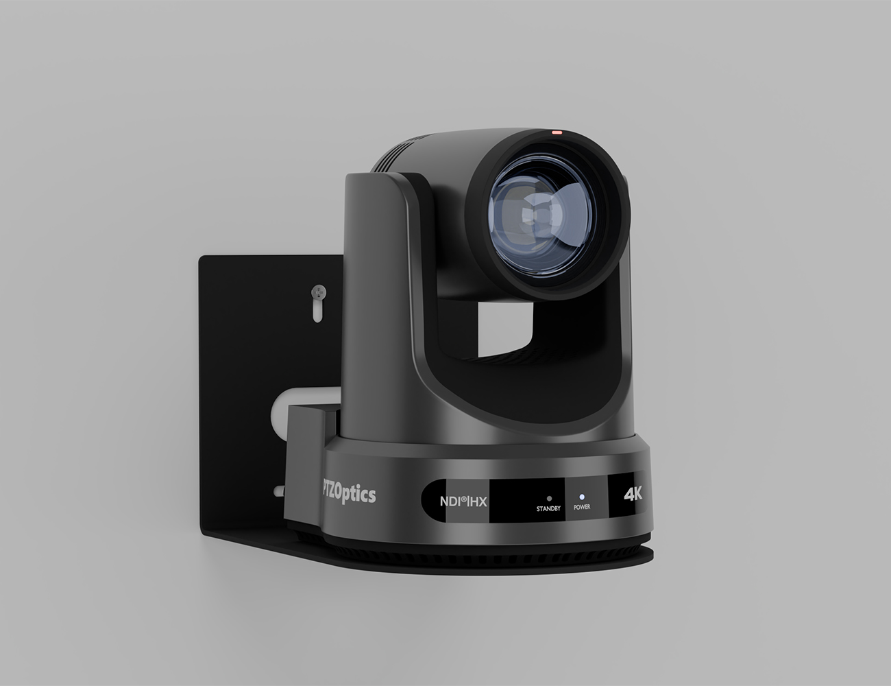 Camera PTZOptics Move 4K màu đen, hiển thị thiết kế hiện đại và ống kính zoom.