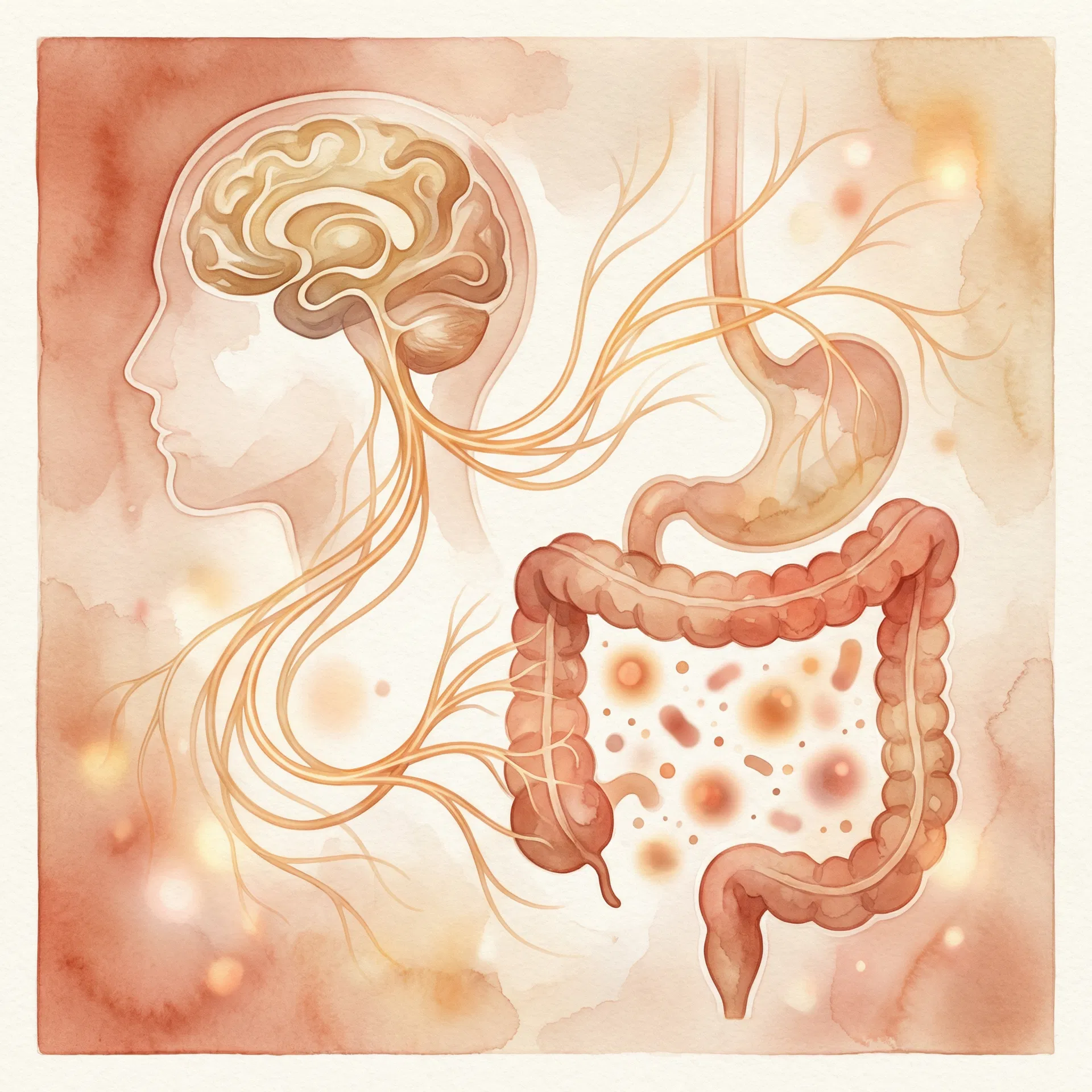 Gut-brain axis connection showing microbiome influence on mental health and cognitive function
