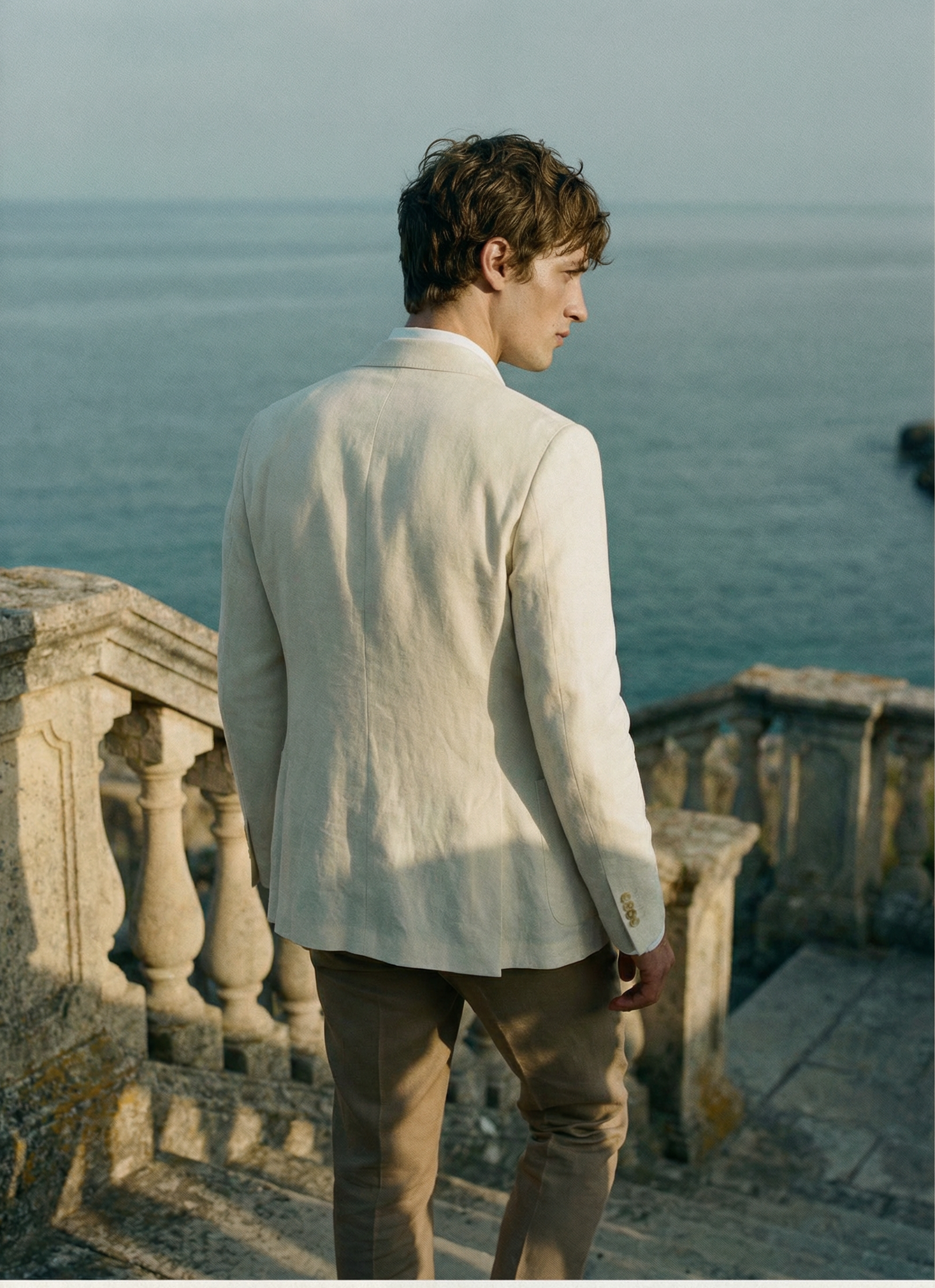 Back angle — Walking away on limestone steps