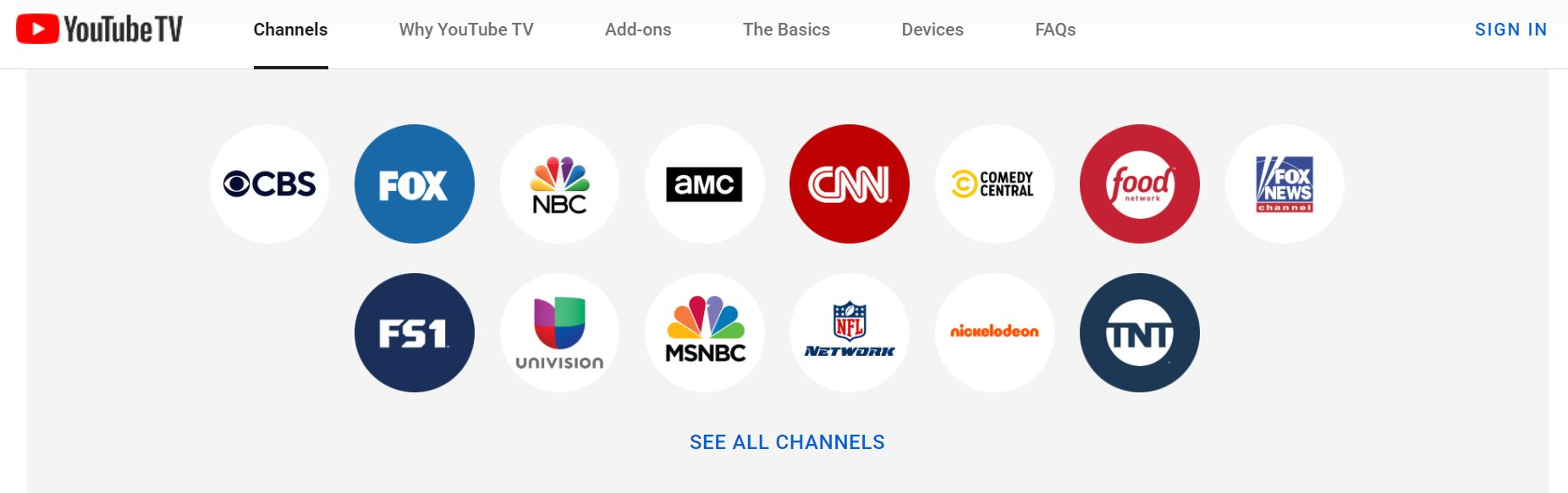 Canales de YouTube TV