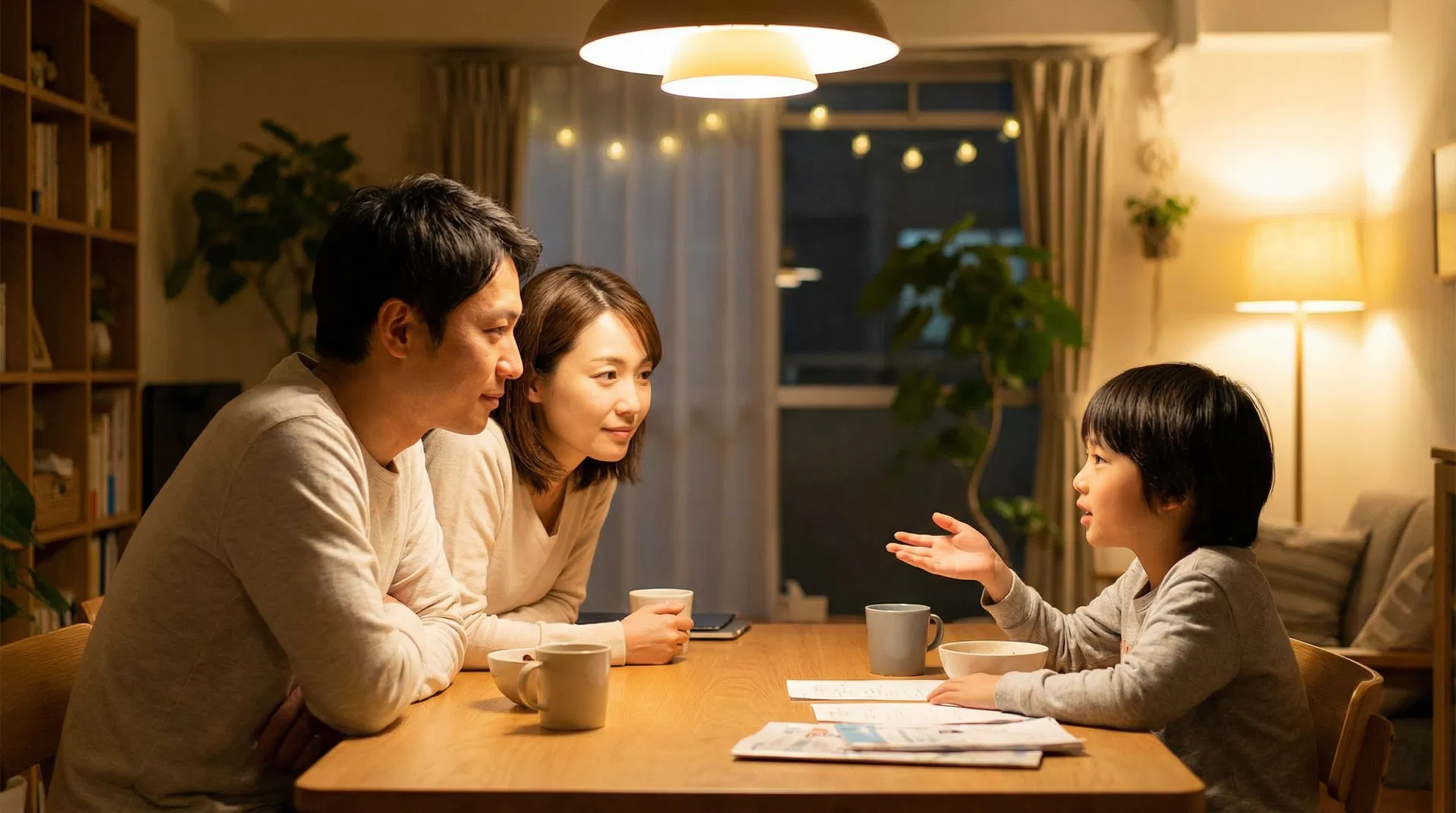 Asian family having a conversation