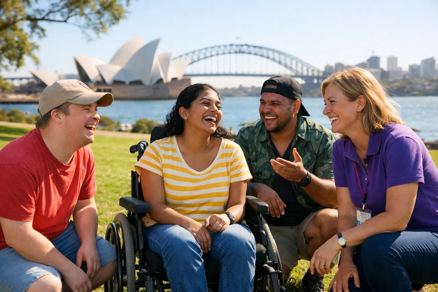 Diverse group of NDIS participants enjoying community activities in Sydney