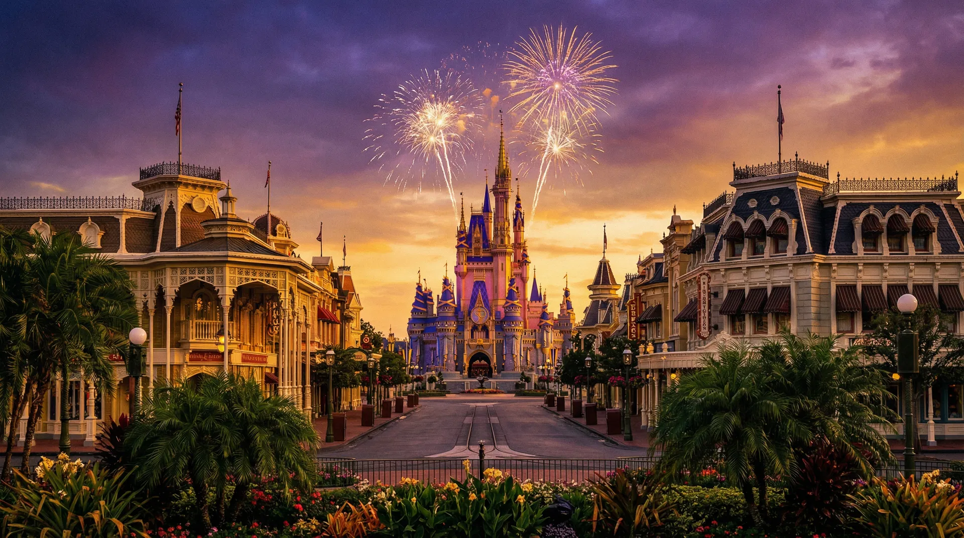 Magic Kingdom panoramic view at sunset