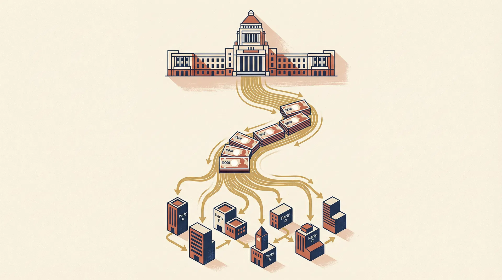 政党交付金の流れ:国から各政党へ