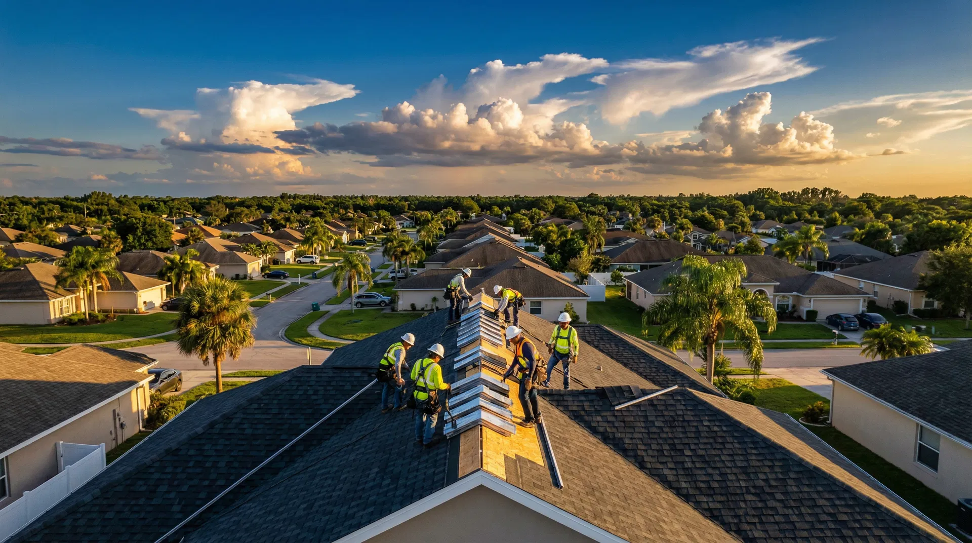 Professional roofing crew