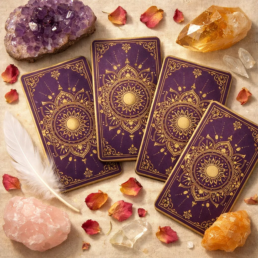 Tarot cards with crystals
