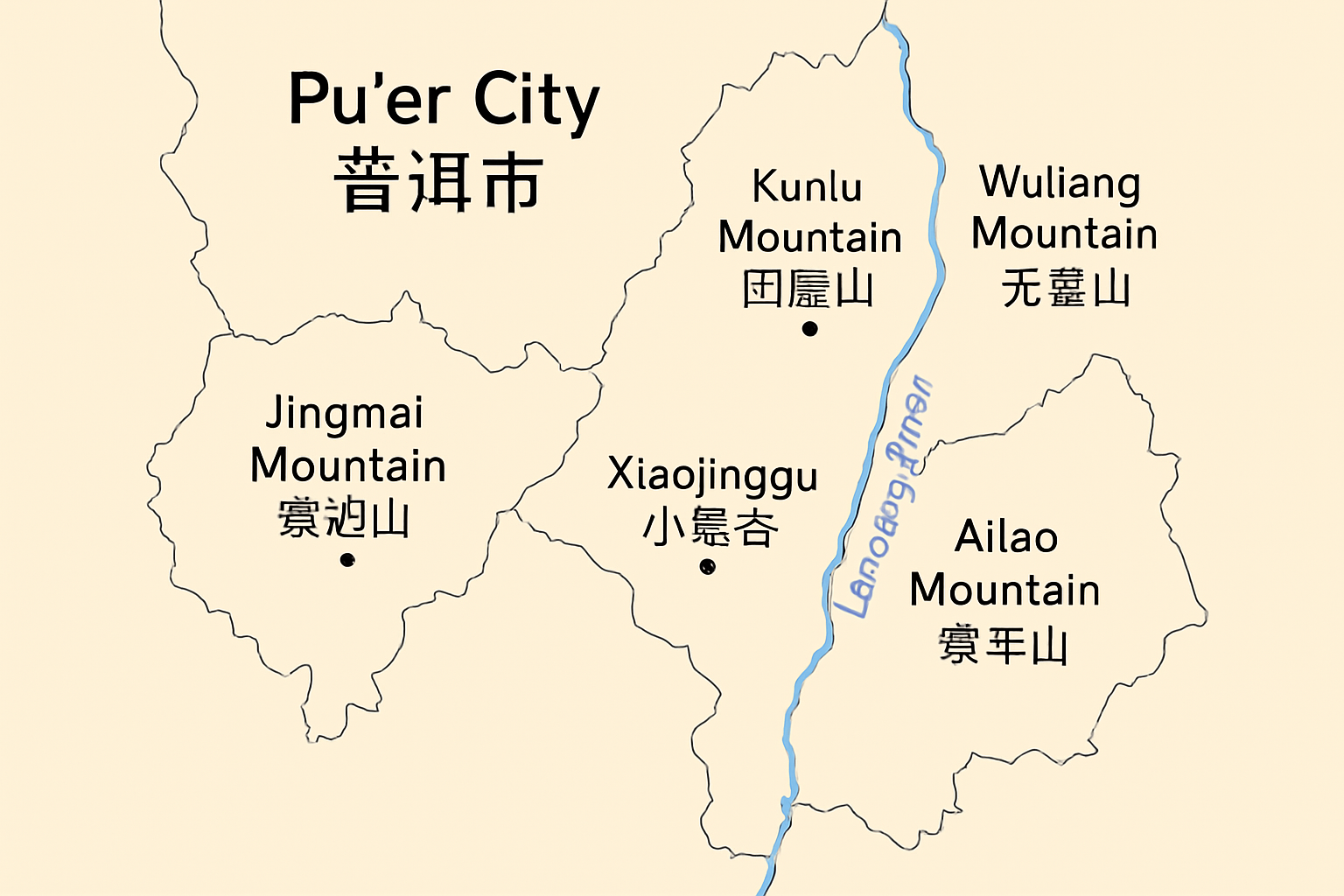 Pu'er City Tea Region Map