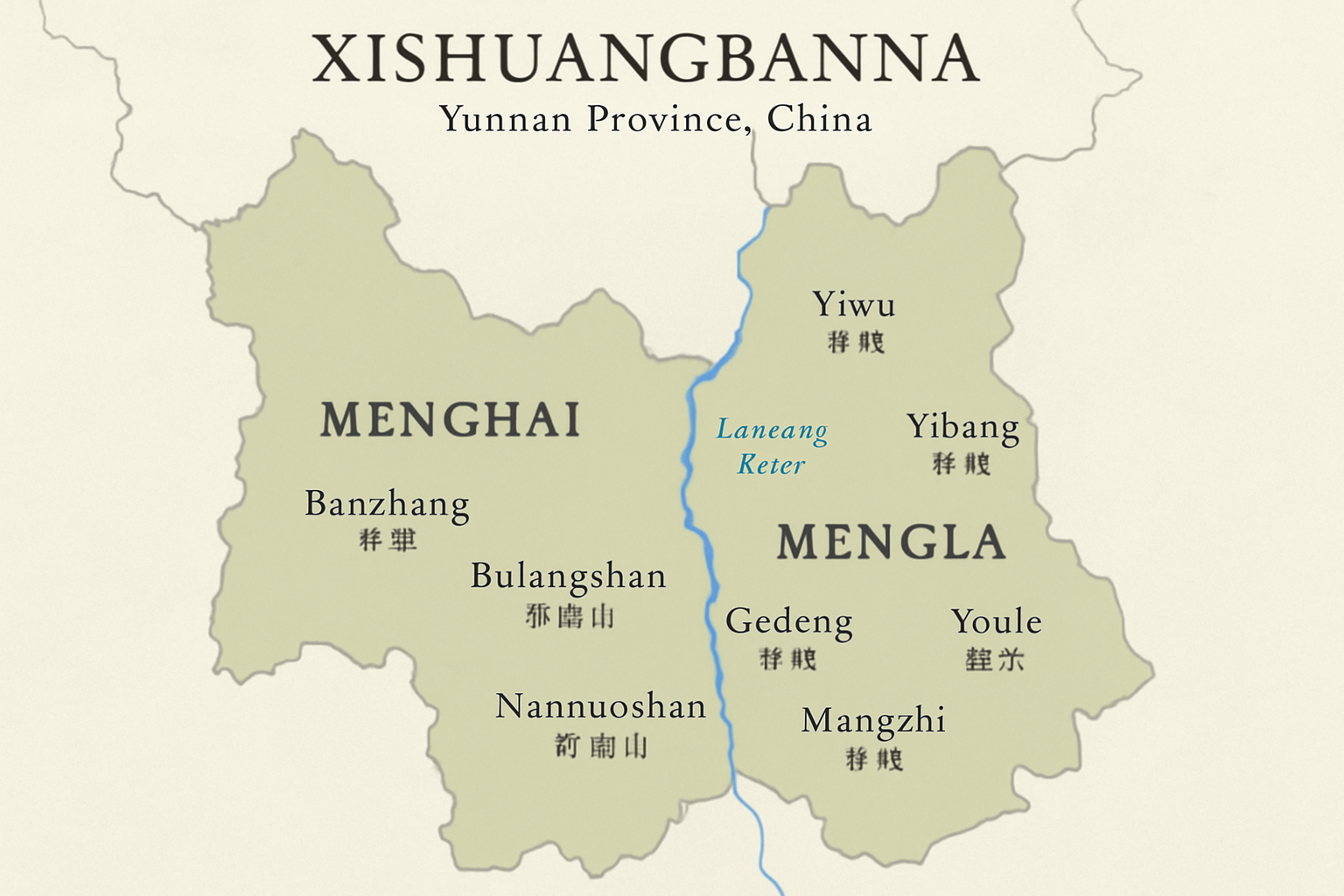 Xishuangbanna Tea Region Map