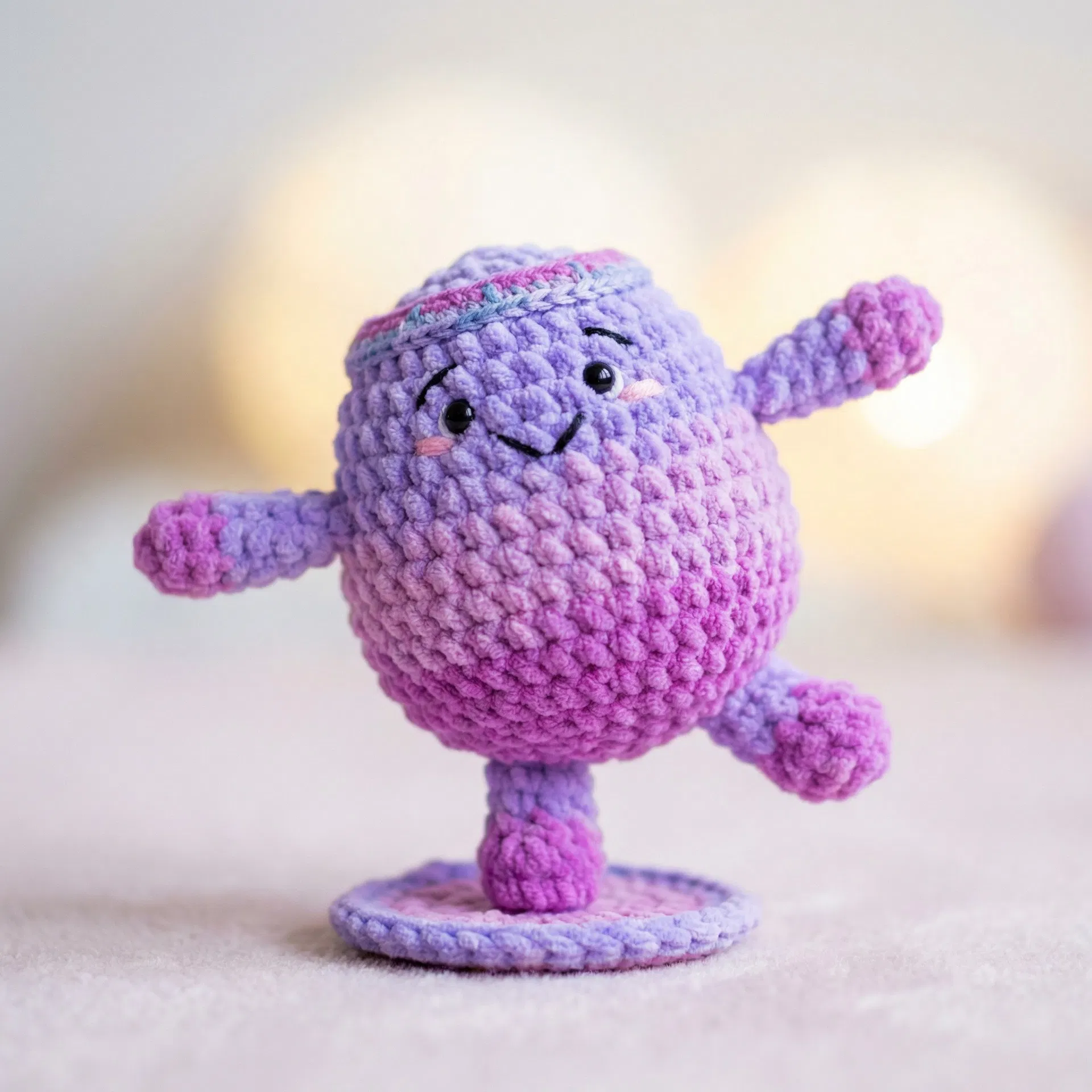Amigurumi em pose de equilíbrio