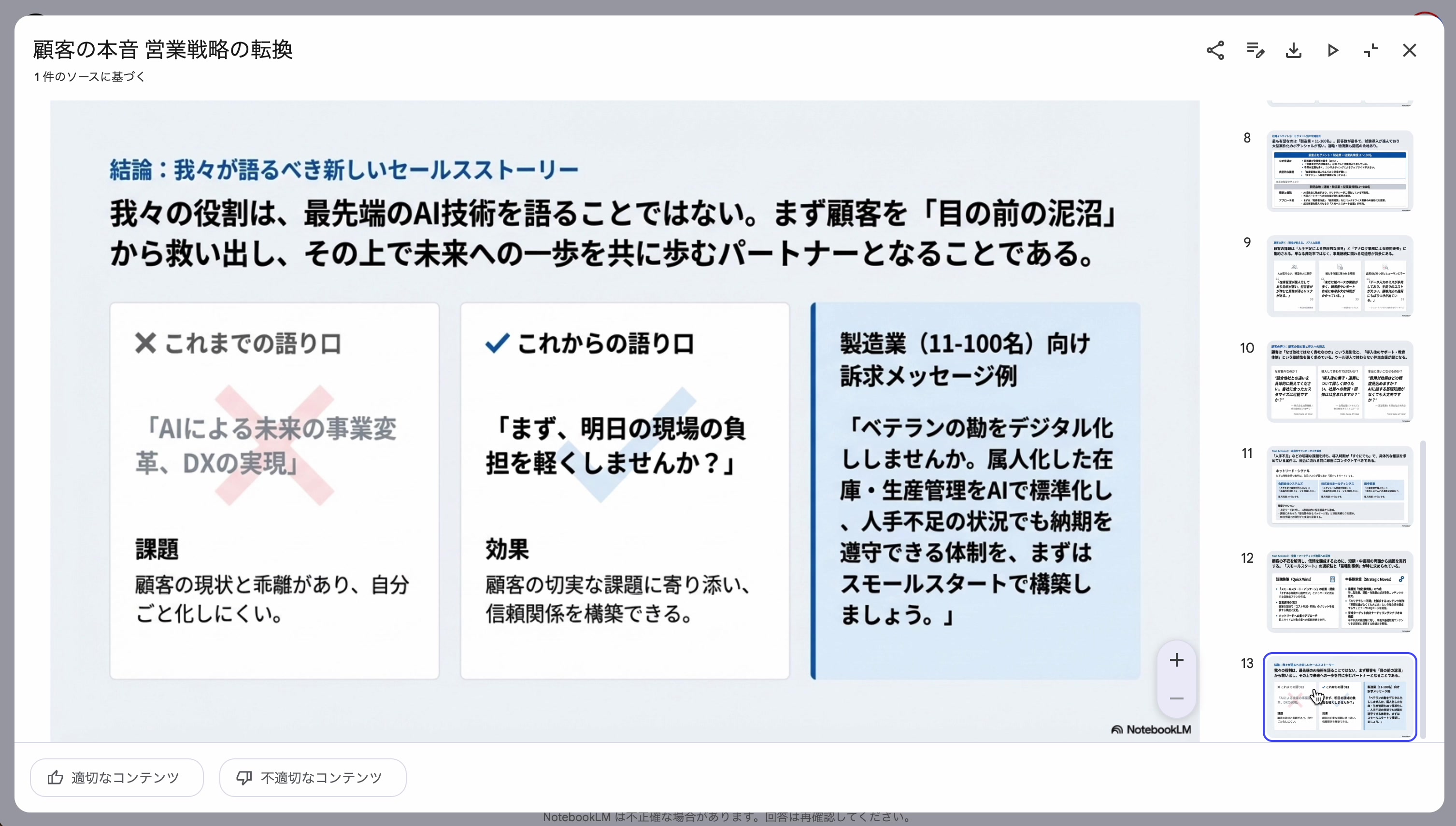 生成されたスライド(結論と提言)