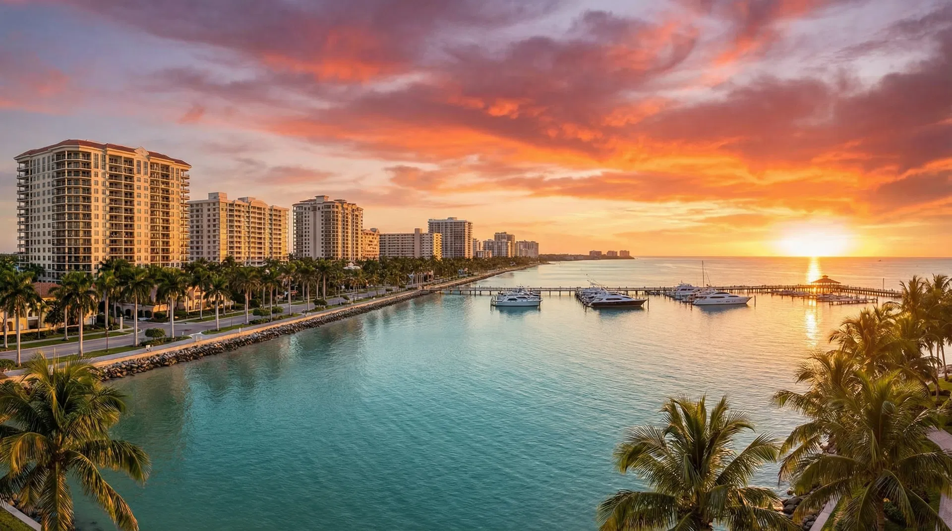 Beautiful Southwest Florida coastline at sunset showing Fort Myers and Naples waterfront